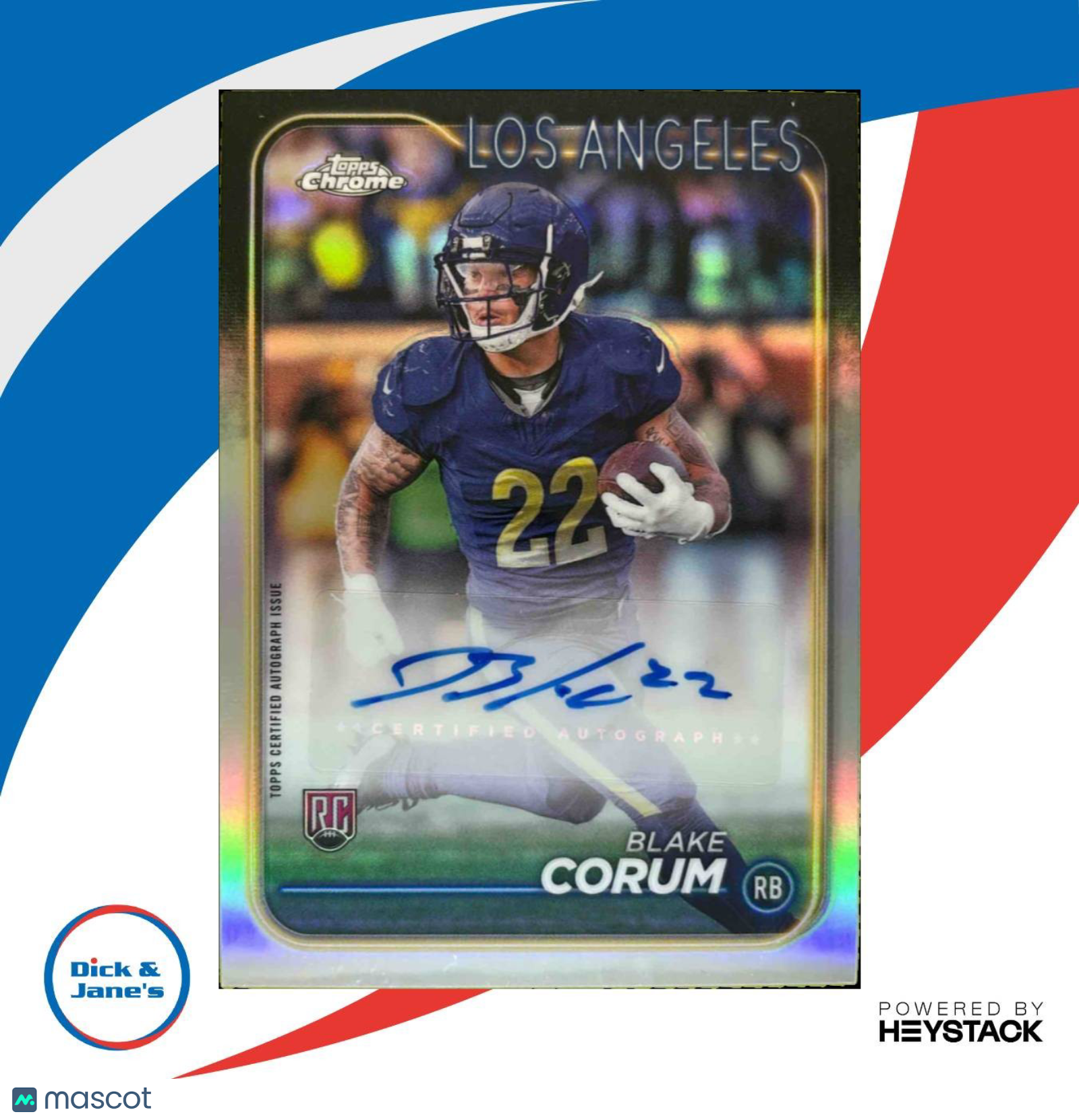 2024 Topps Chrome Blake Corum Rookie Refractor Auto #RA-BCO RC Los Angeles Rams - Sports Cards
