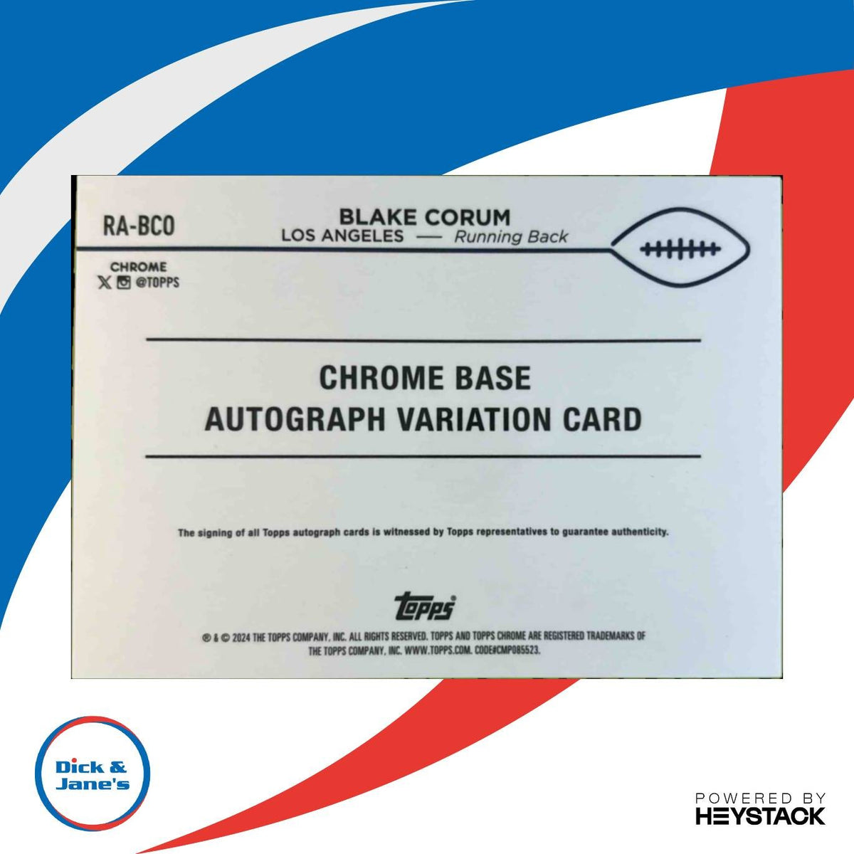 2024 Topps Chrome Blake Corum Rookie Refractor Auto #RA-BCO RC Los Angeles Rams