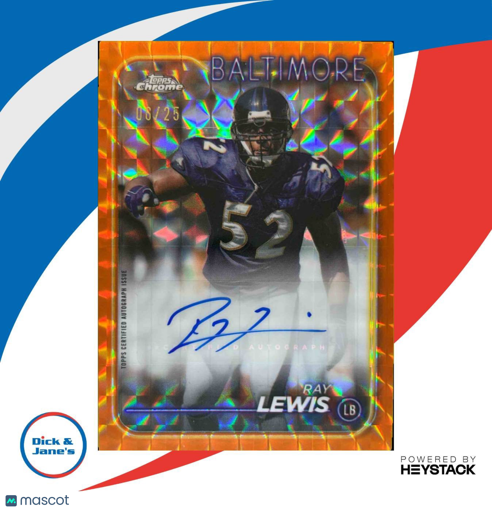2024 Topps Chrome Ray Lewis Auto Orange Geometric Refractor /25 Baltimore Ravens - Sports Cards
