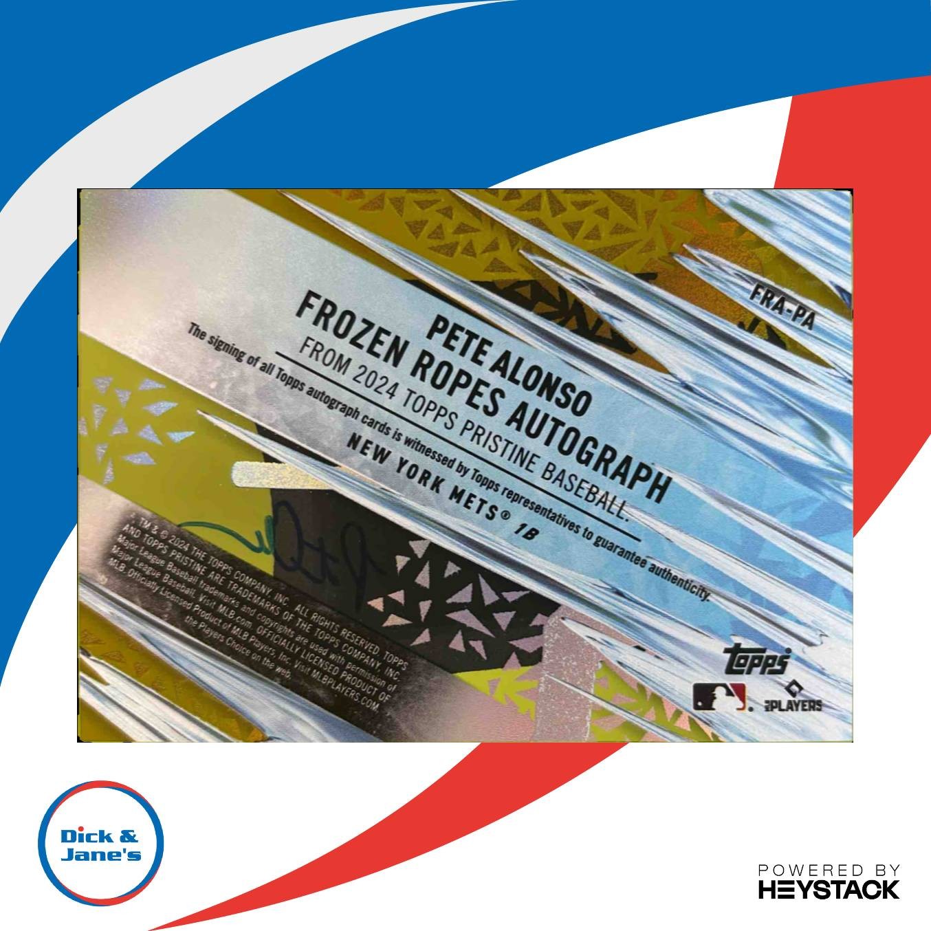 2024 Topps Pristine Pete Alonso Frozen Ropes Auto Gold Refractor 02/50 NY Mets - Sports Cards