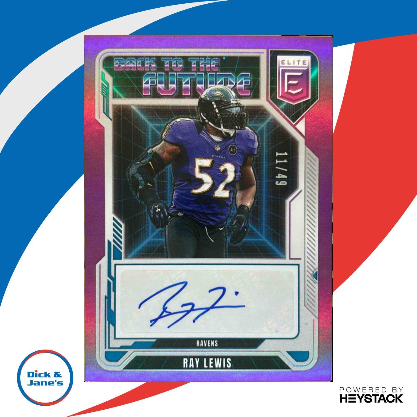 2025 Donruss Elite Ray Lewis Back to the Future Signatures Purple 11/49 Ravens - Sports Cards