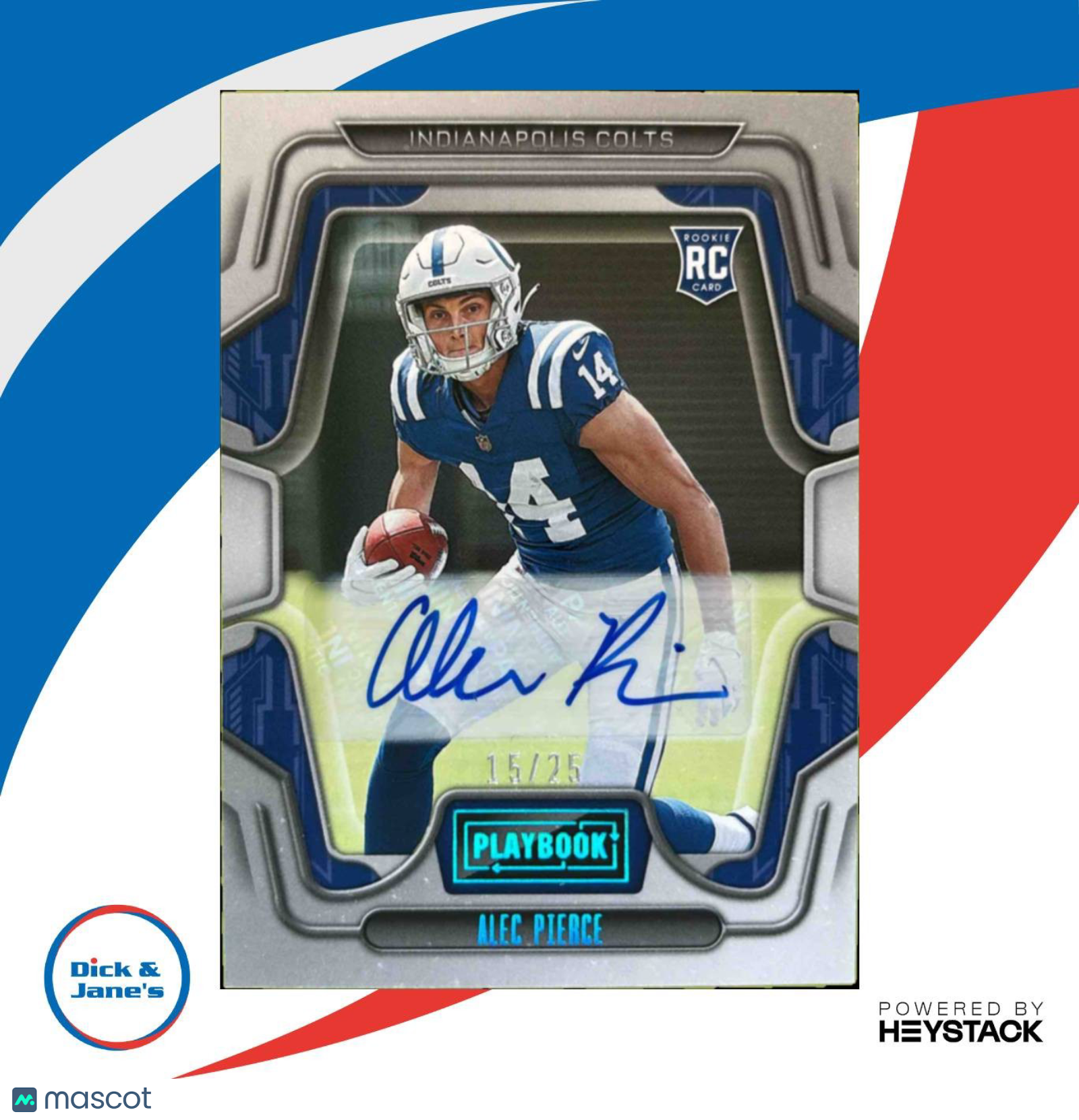 2022 Panini Playbook Alec Pierce Signatures Platinum 15/25 #121 RC Auto Colts - Sports Cards