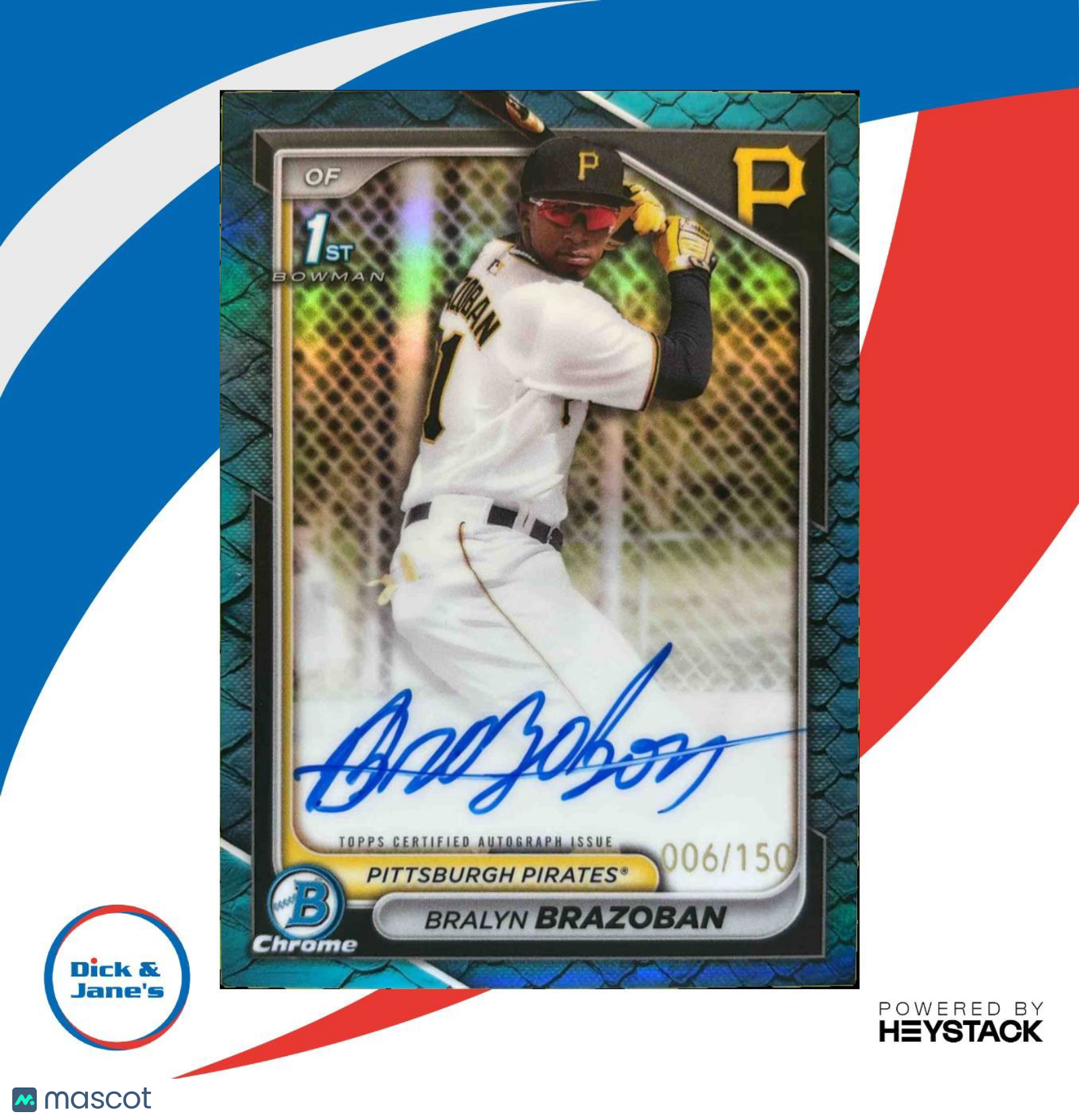 2024 Bowman Chrome Bralyn Brazoban Auto Reptilian Blue Refractor 6/150 1st Pros - Sports Cards