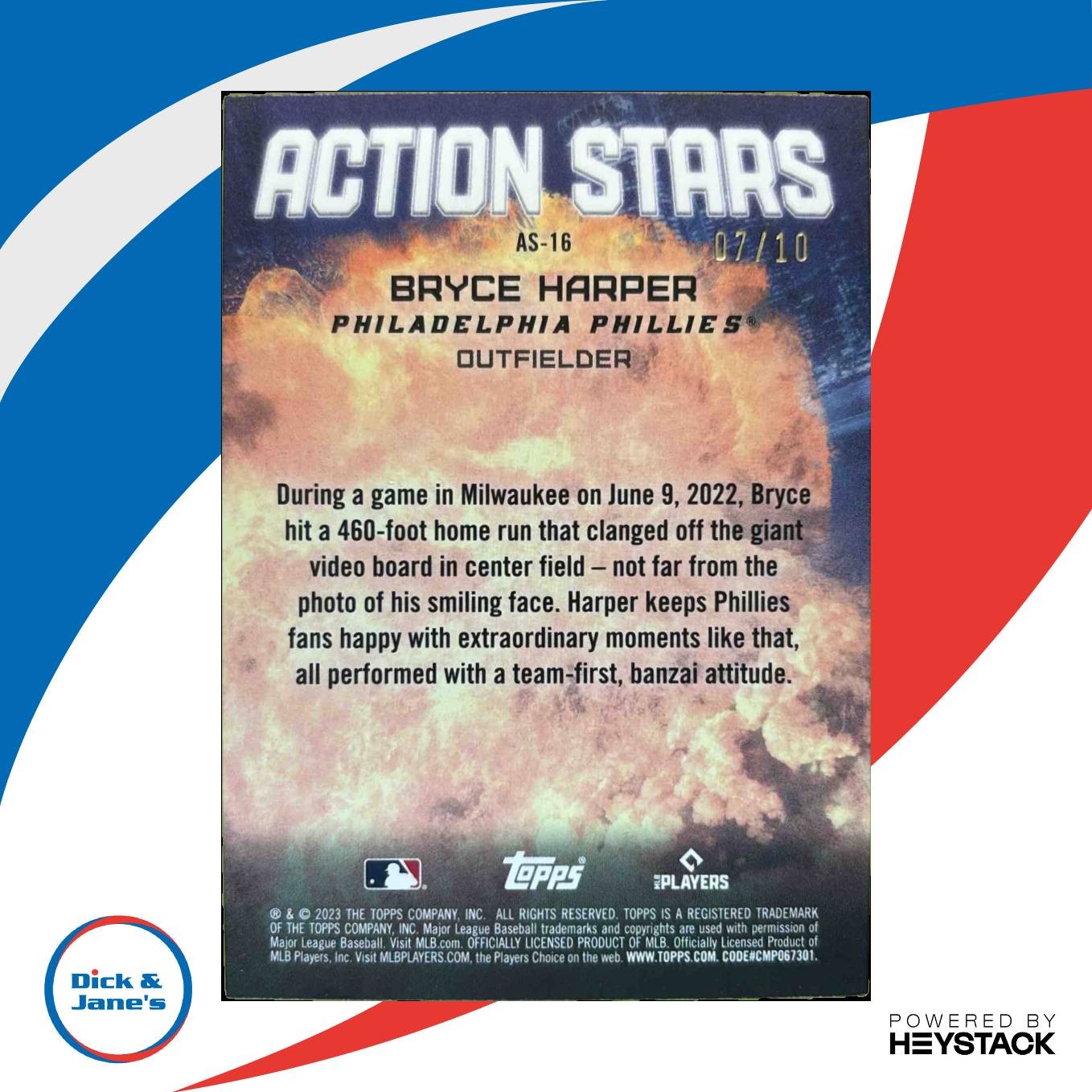 2023 Topps Update Bryce Harper Action Stars Red 7/10 Philadelphia Phillies - Sports Cards