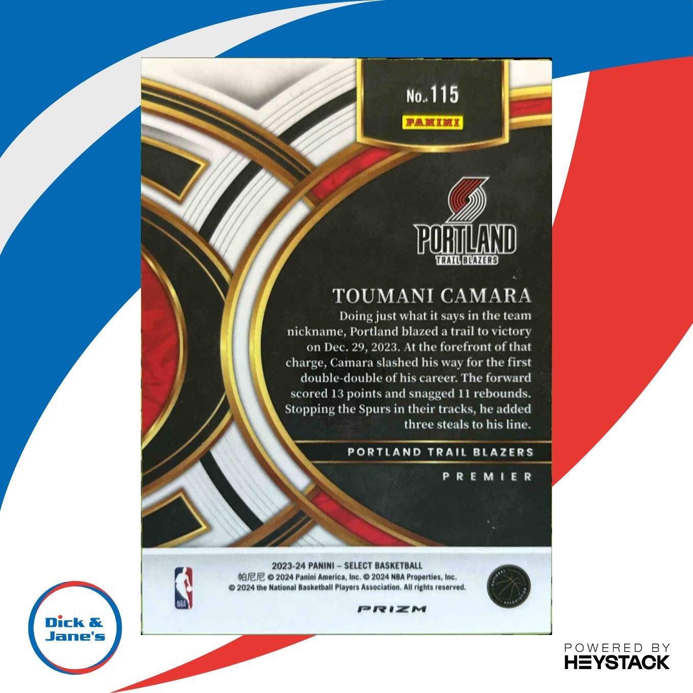 2023-24 Select Toumani Camara Tiger Prizms RC Courtside Portland Trail Blazers - Sports Cards