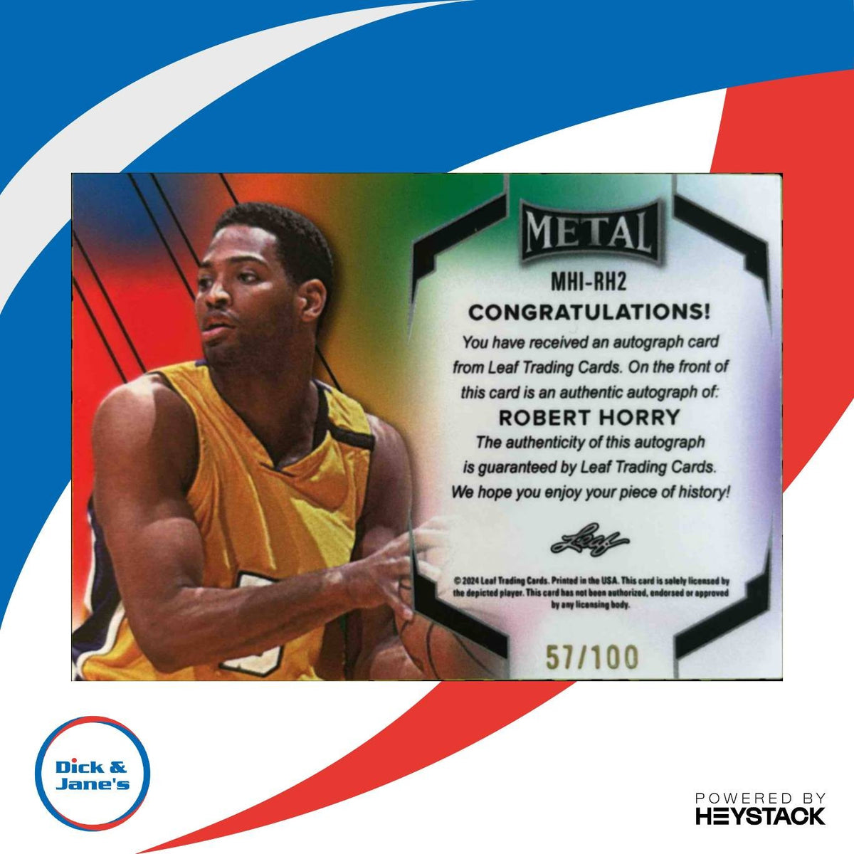 2024 Leaf Signature Series Robert Horry Metal Inscription Auto /100 Lakers