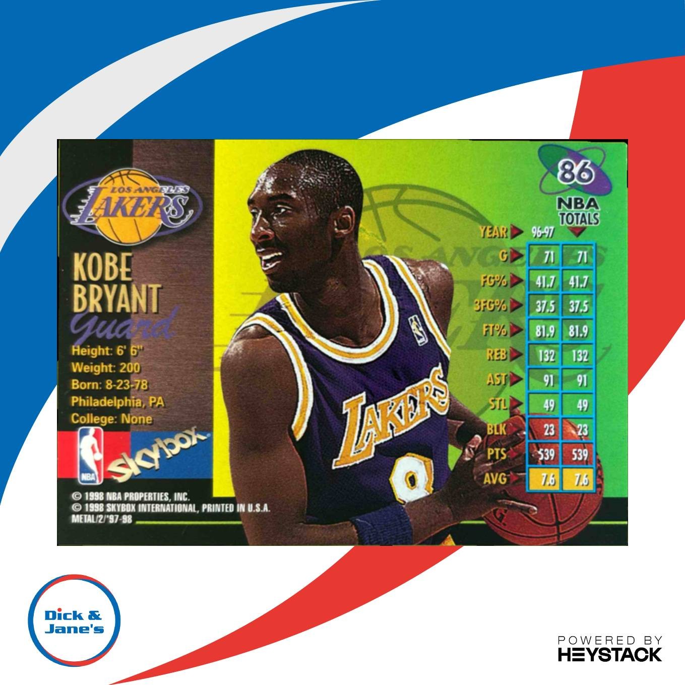 1997-98 Skybox Metal Universe Championship Kobe Bryant #86 Los Angeles Lakers - Sports Cards