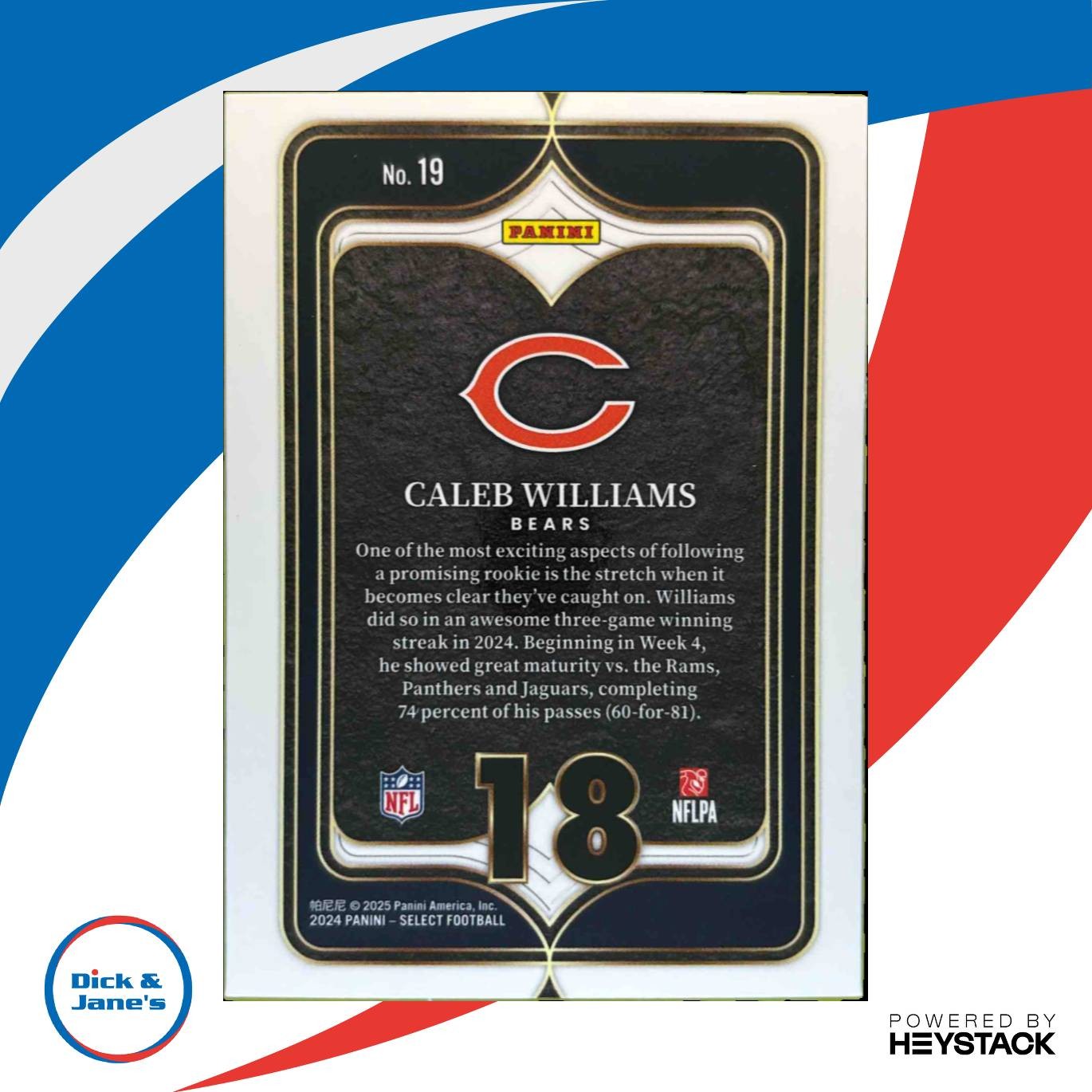 2024 Panini Select Caleb Williams Numbers #19 RC Chicago Bears Rookie Card - Sports Cards