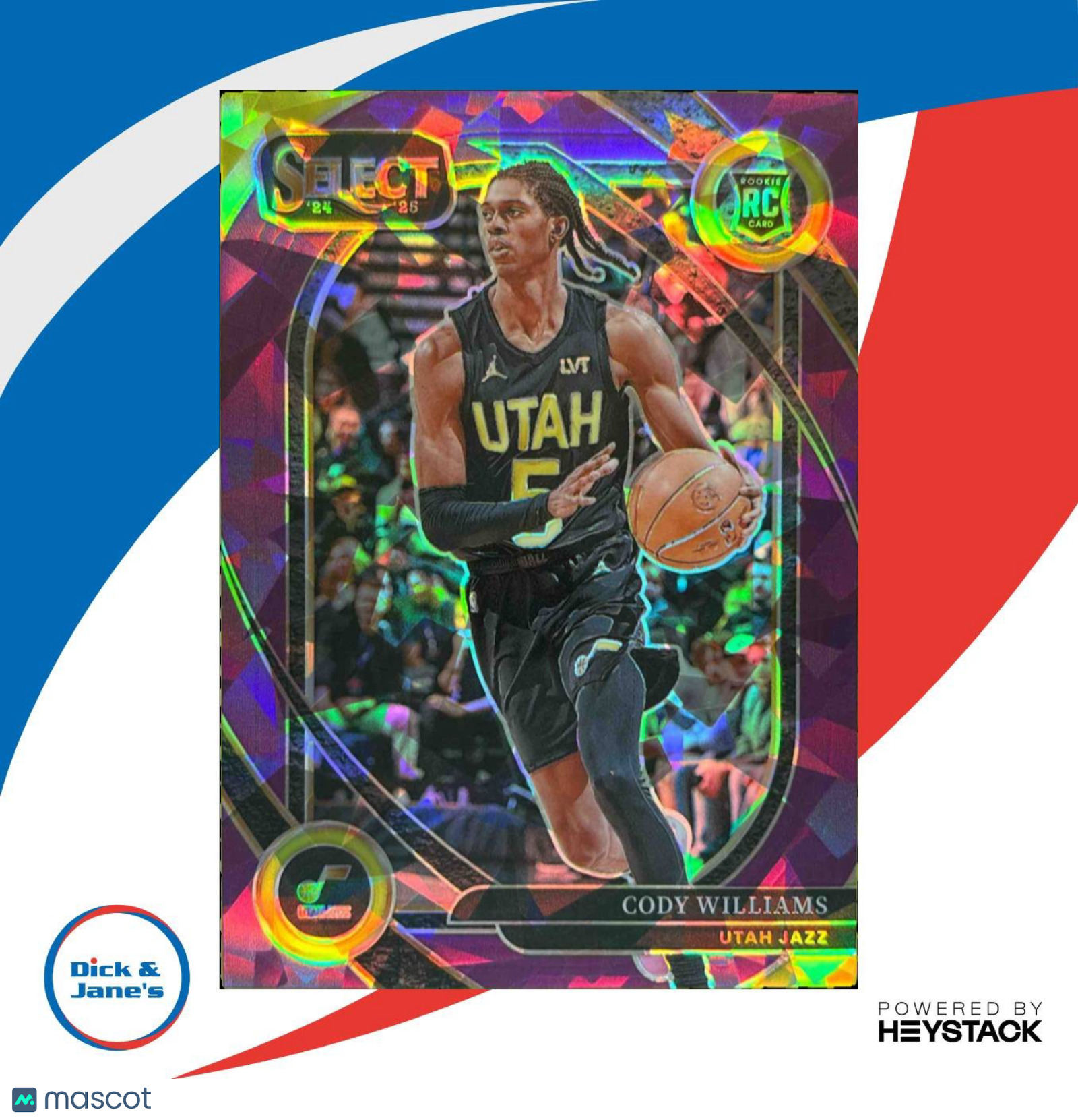 2024-25 Select Cody Williams Purple Cracked Ice Prizm 24/99 #296 RC Utah Jazz - Sports Cards