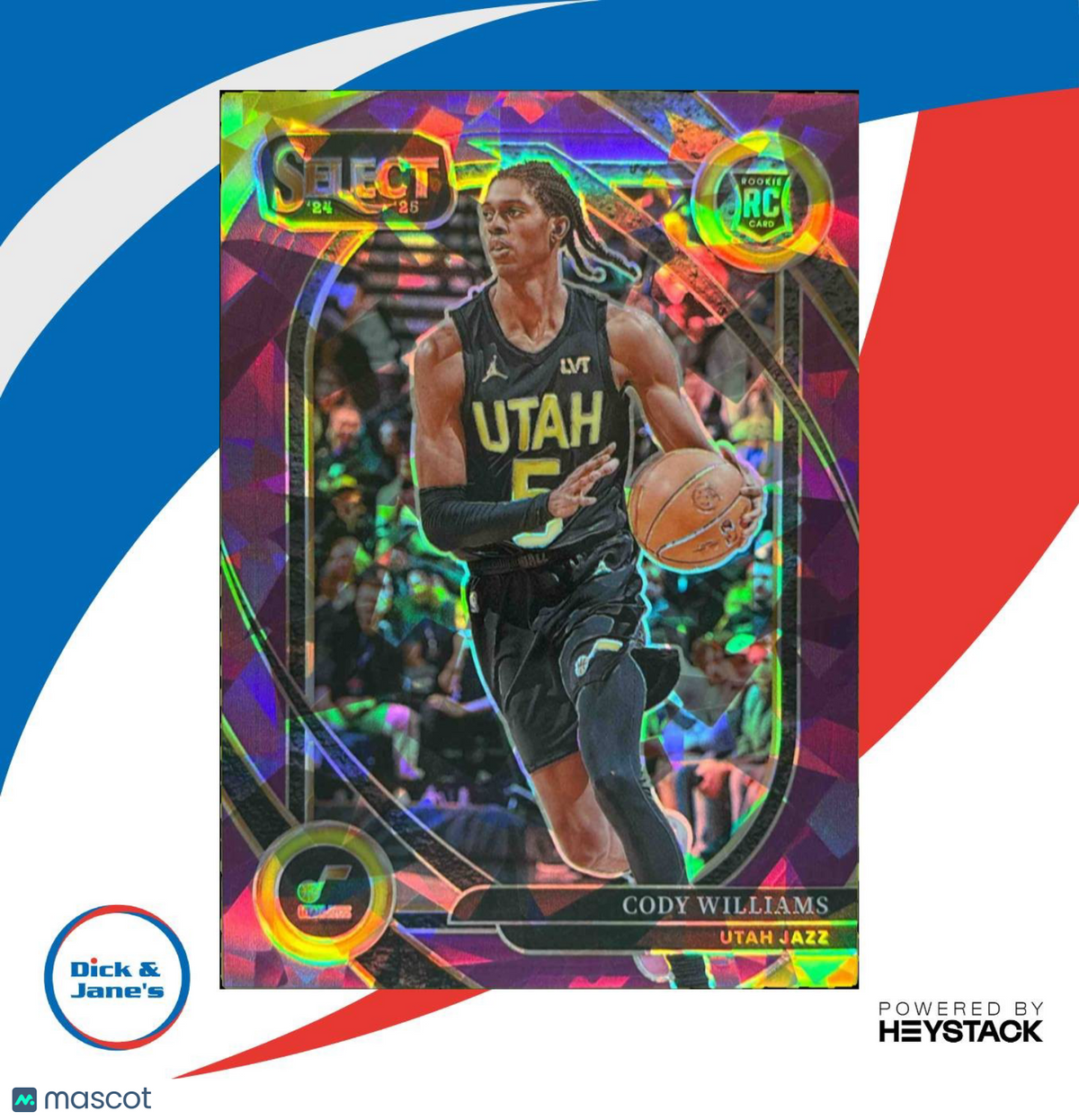 2024-25 Select Cody Williams Purple Cracked Ice Prizm 24/99 #296 RC Utah Jazz