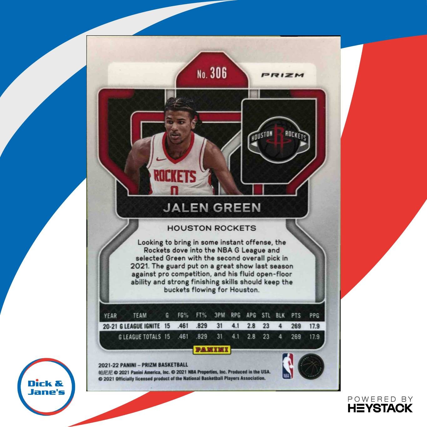 2021-22 Panini Prizm Jalen Green RC Cracked Orange Ice #306 RC Houston Rockets