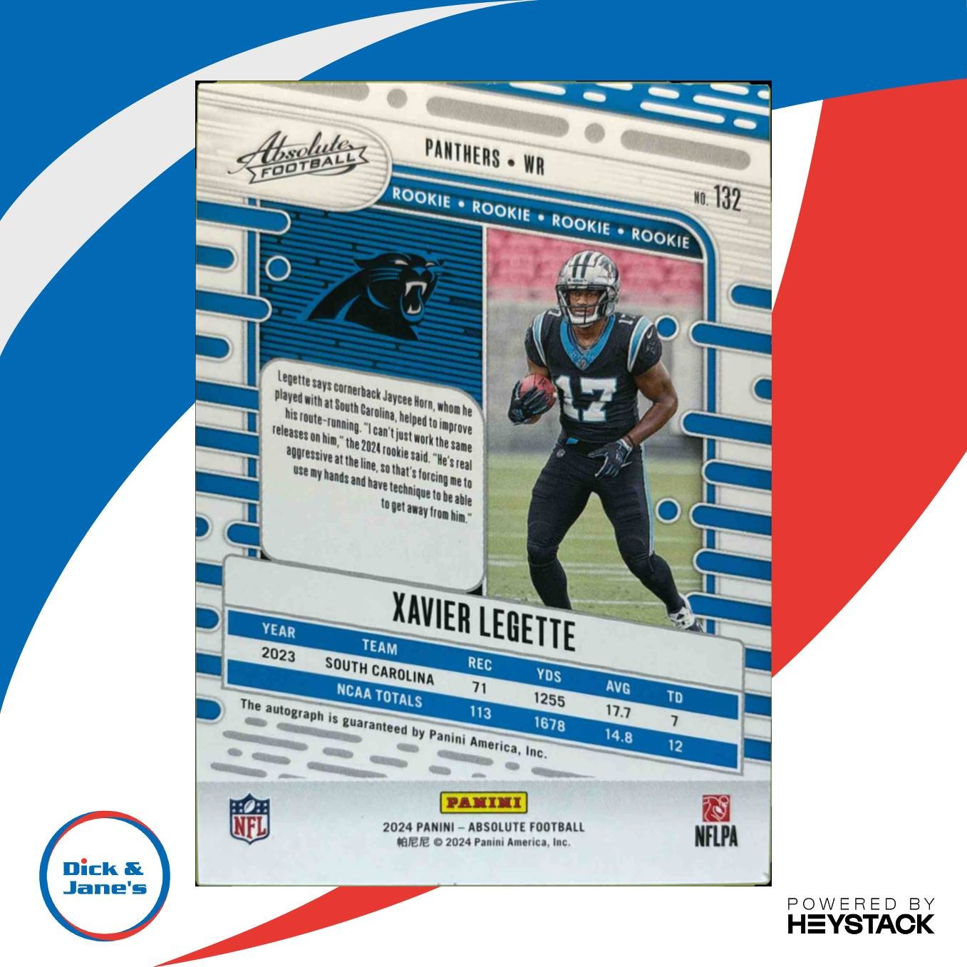 2024 Absolute Xavier Legette Signature Rookies #132 RC Auto Carolina Panthers