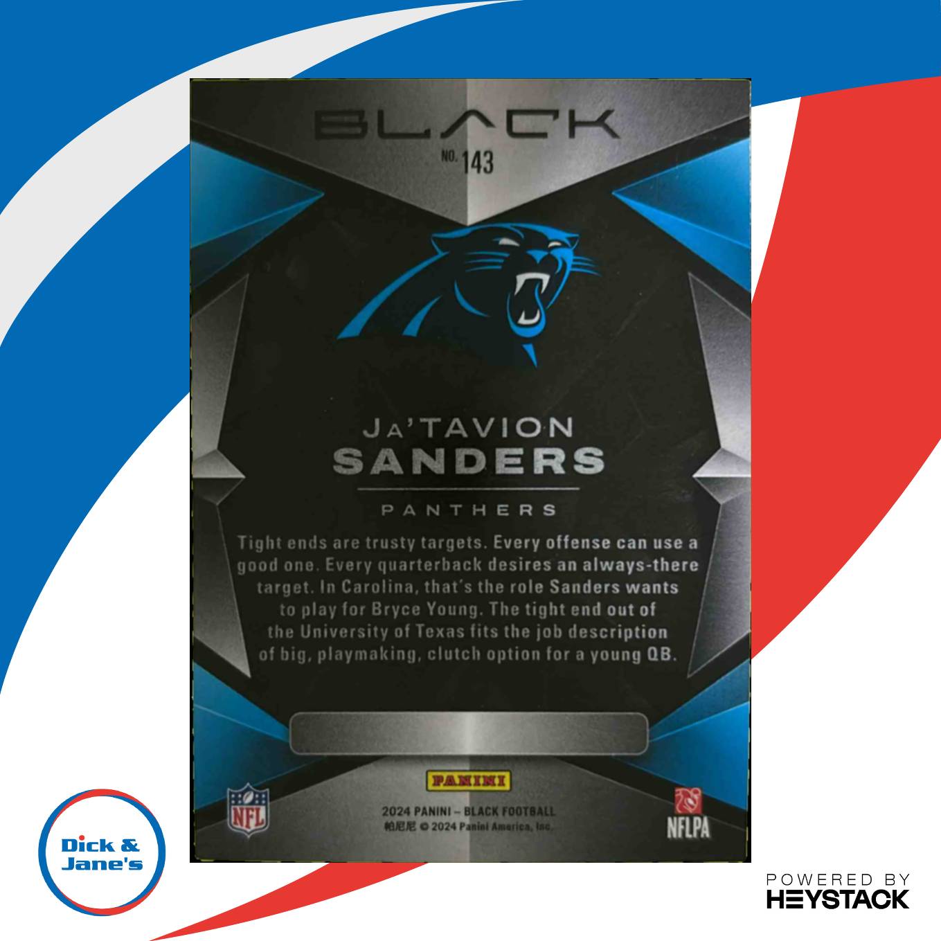 2024 Panini Black Ja'Tavion Sanders Rookies Emerald /15 143 RC Carolina Panthers