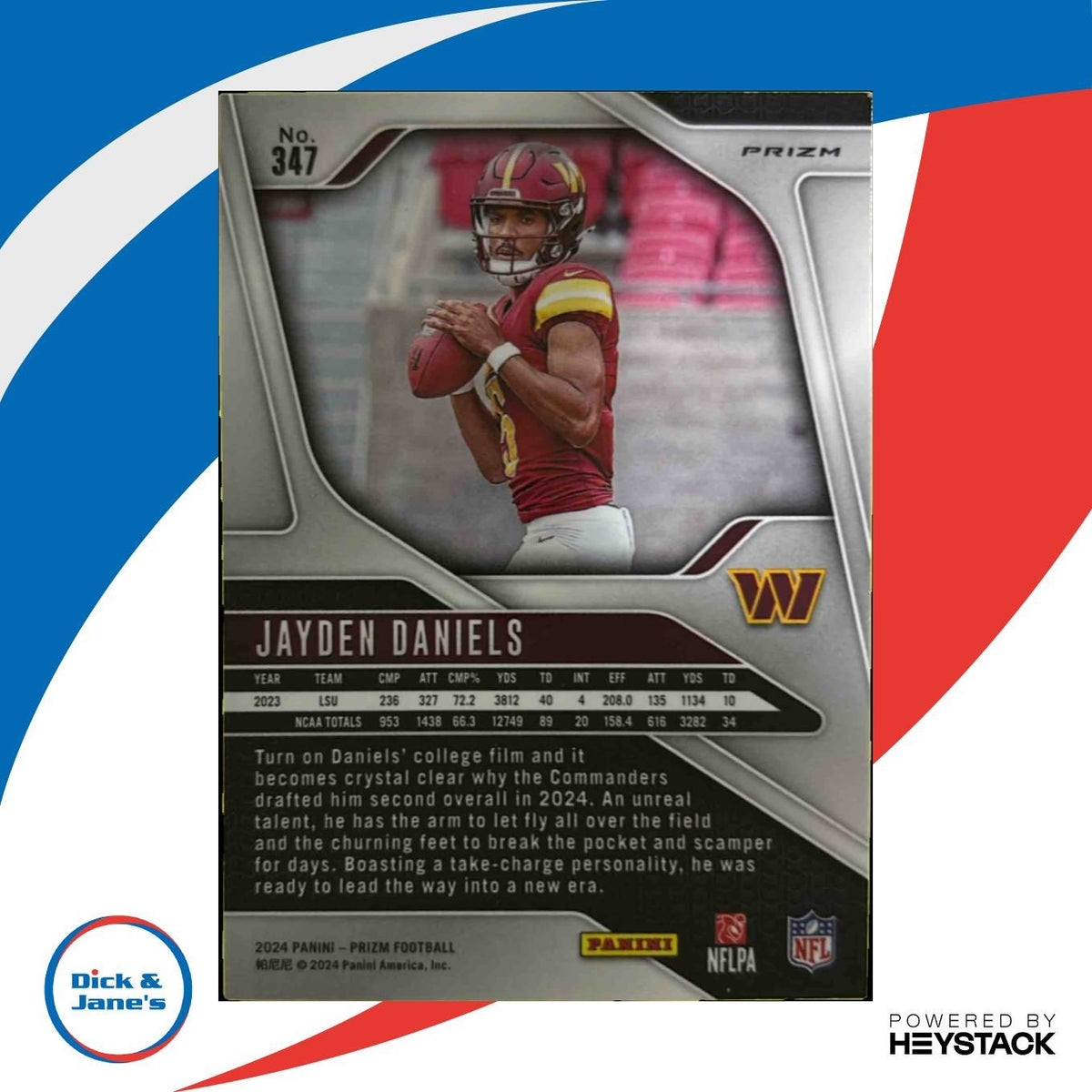 2024 Panini Prizm Jayden Daniels Silver Holo #347 RC Washington Commanders