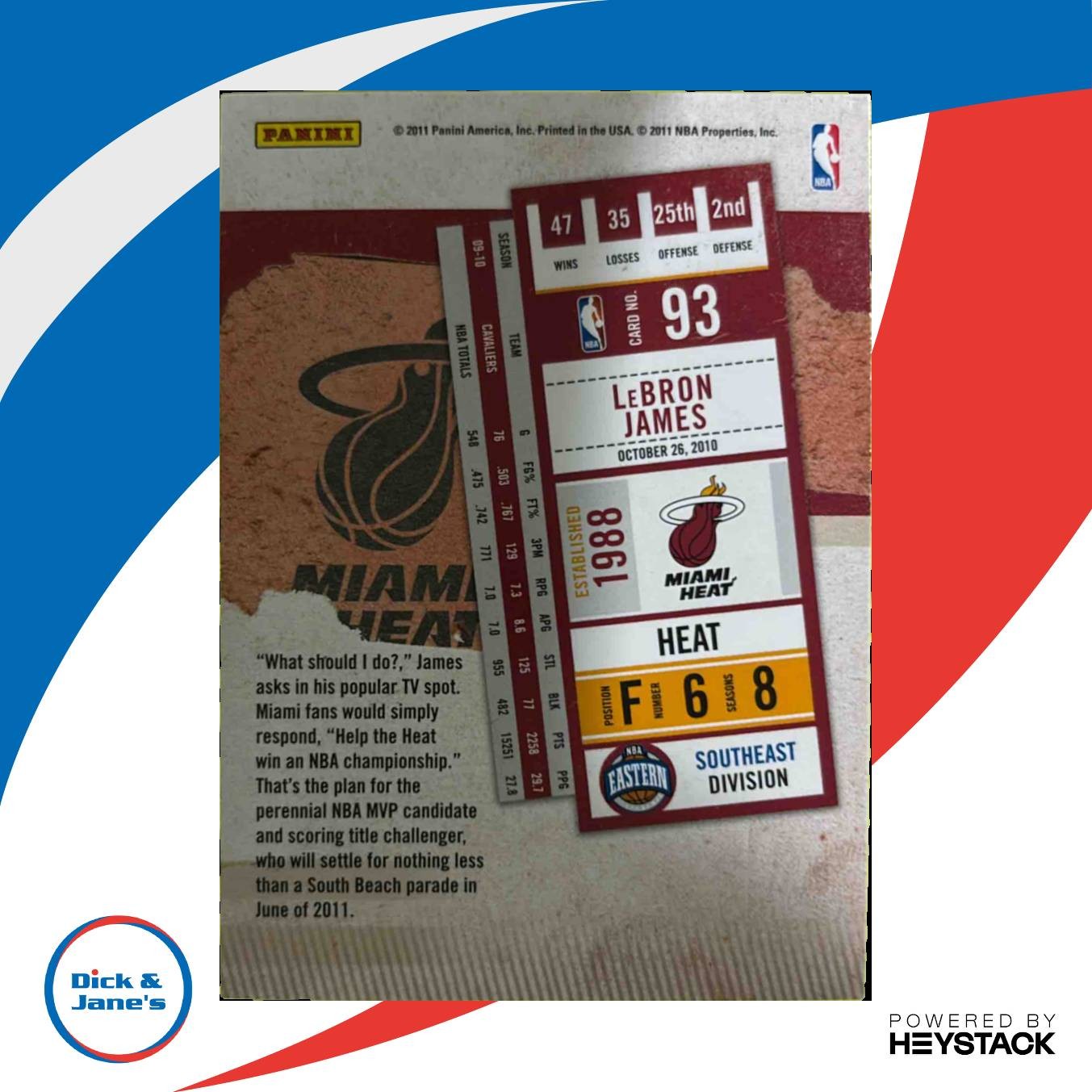 2010-11 Panini Playoff Contenders Patches LeBron James #93 Miami Heat