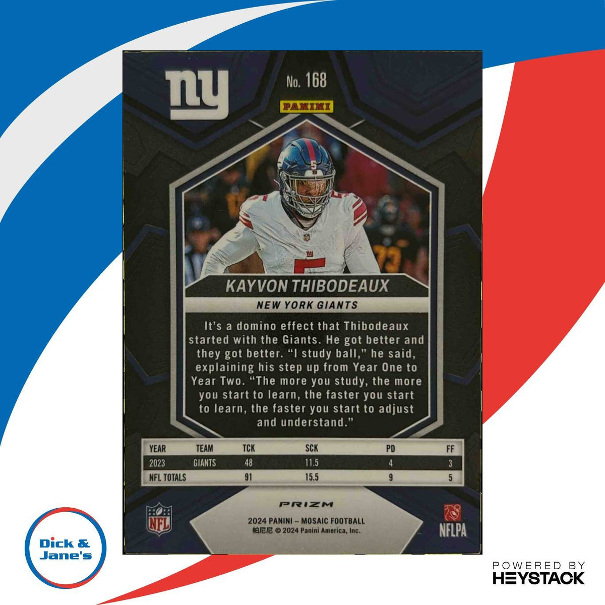 2024 Panini Mosaic Kayvon Thibodeaux Honeycomb Prizm #168 New York Giants