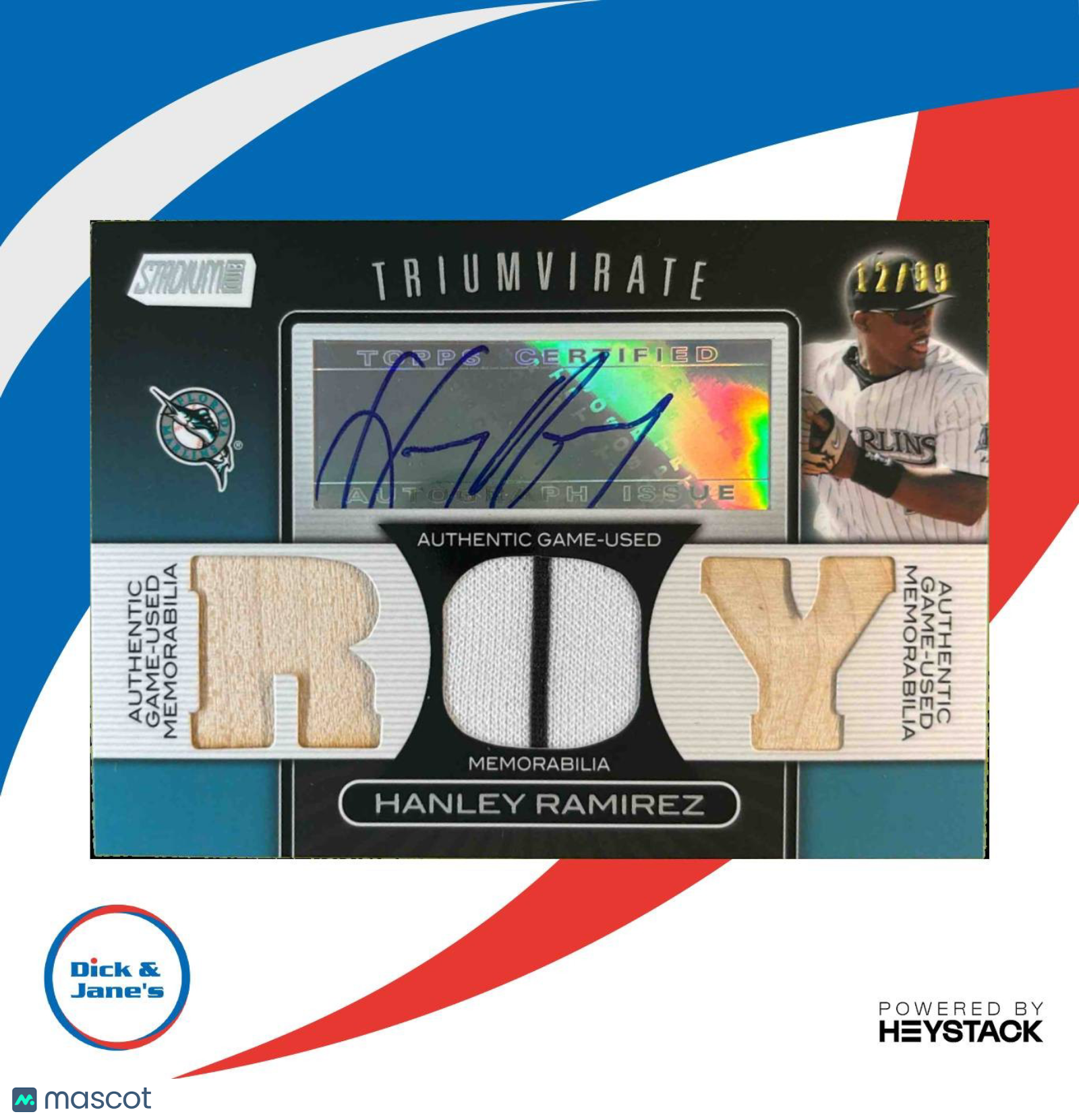 2008 Topps Stadium Club Hanley Ramirez Triumvirate Memorabilia Auto 12/99 #TA-HR