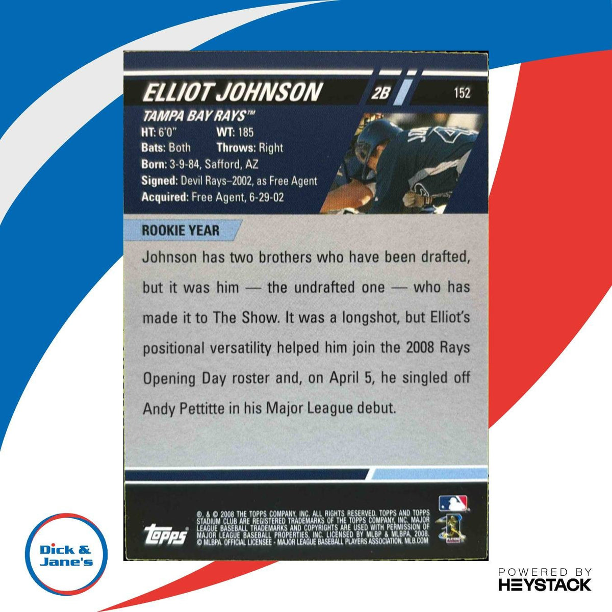 2008 Topps Stadium Club Elliot Johnson #152 Auto Tampa Bay Rays