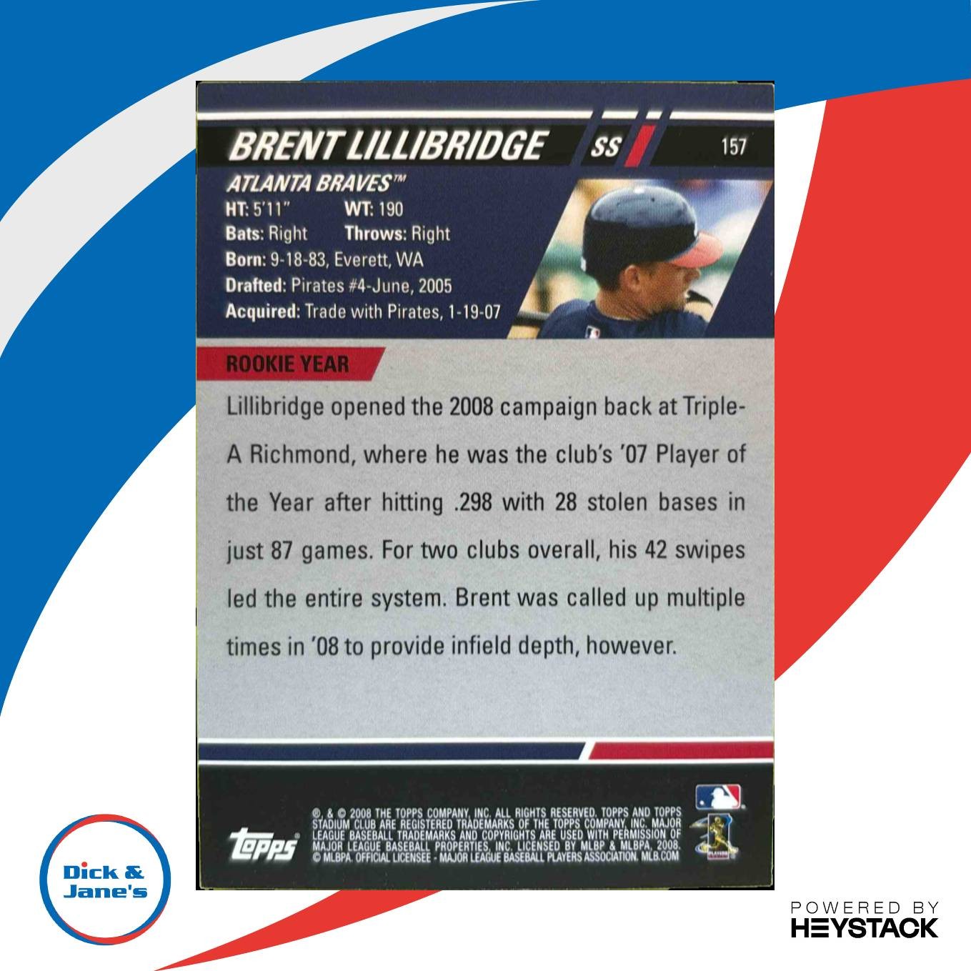 2008 Topps Stadium Club Brent Lillibridge #157 Auto RC Atlanta Braves