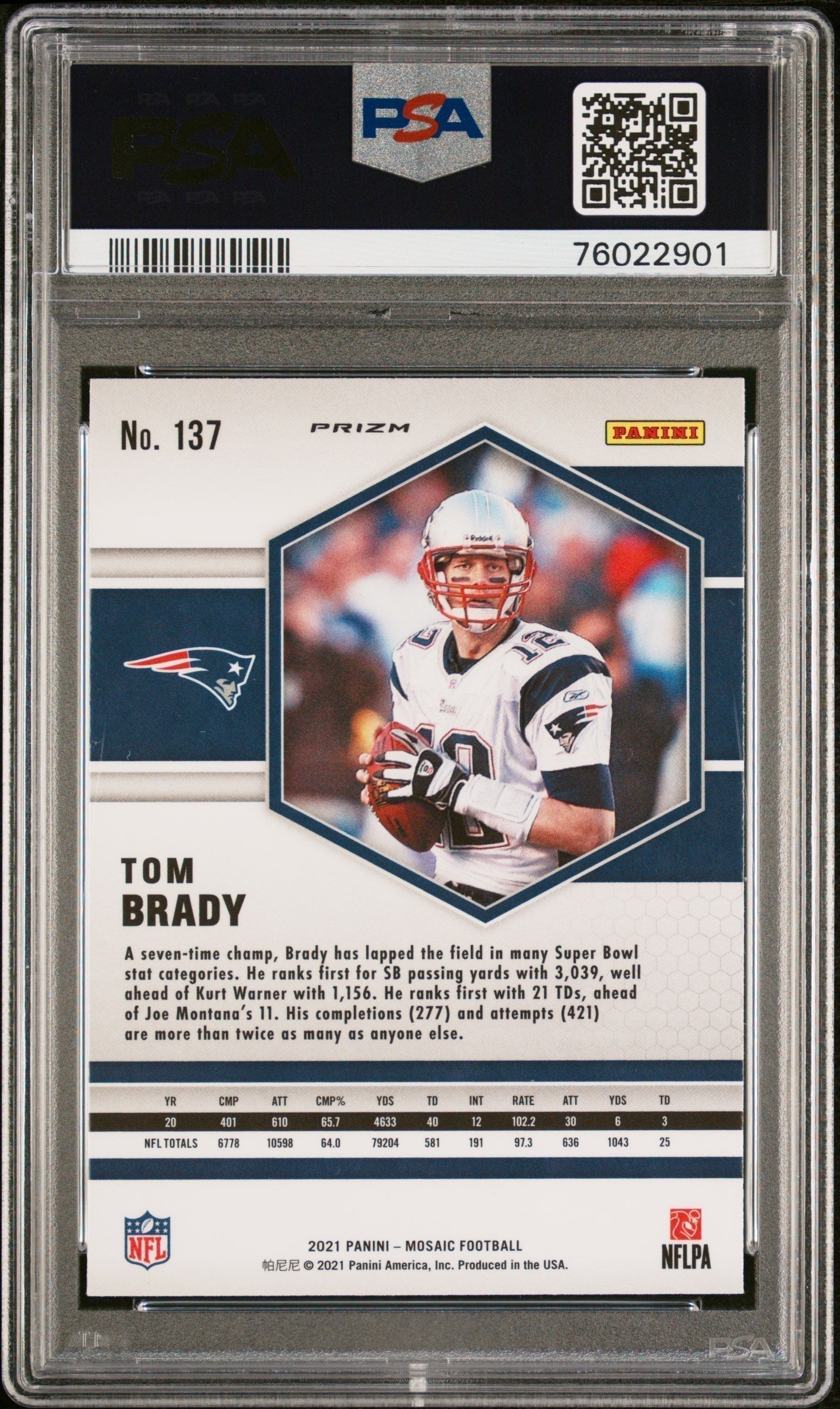 2021 Panini Mosaic Tom Brady Red #137 PSA 10 GEM MINT New England Patriots - Graded Sports Cards