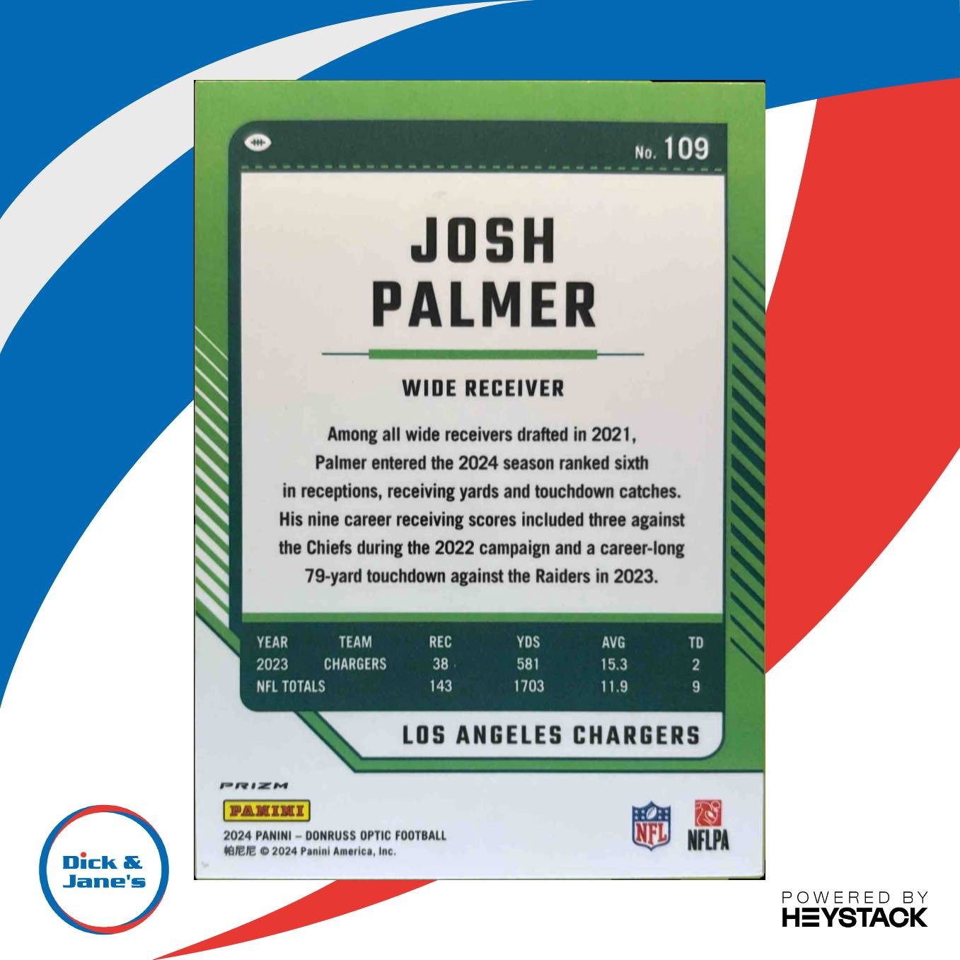 2024 Panini Donruss Optic Josh Palmer Rocket #109 Los Angeles Chargers