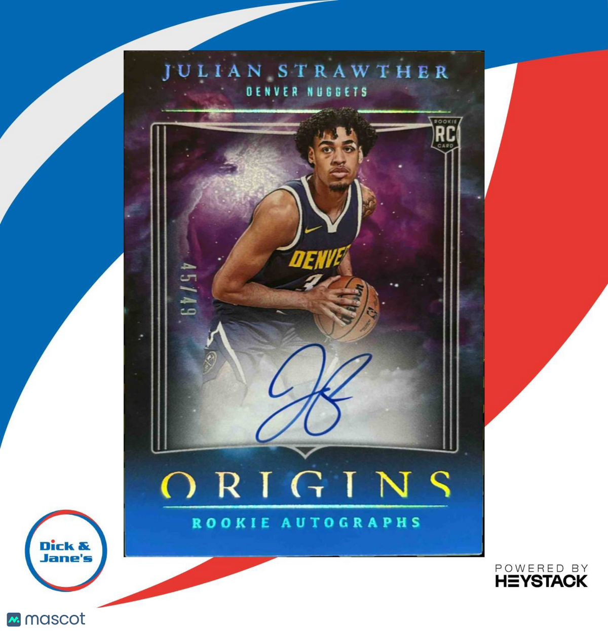2023-24 Julian Strawther Rookie Autographs Blue 45/49 #RA-JSO RC Denver Nuggets