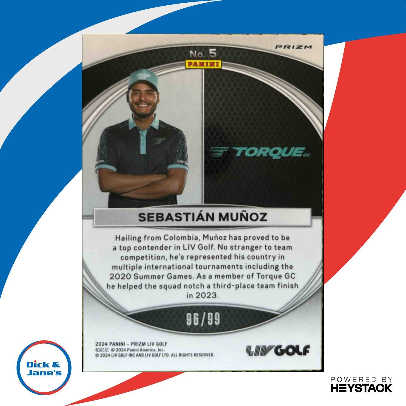 2024 Panini Prizm LIV Sebastian Munoz Global Reach Blue Prizms 96/99 5 Torque GC