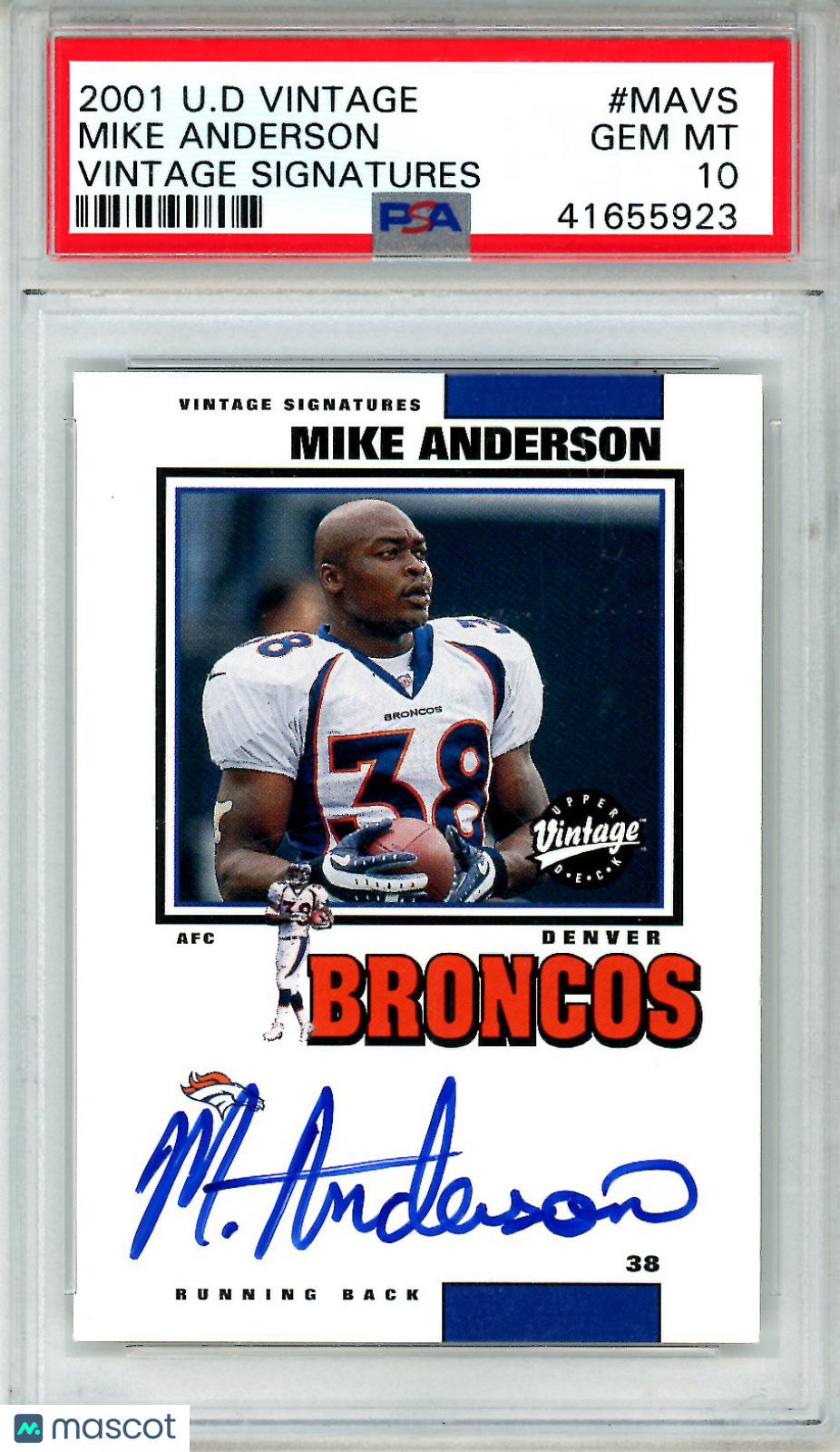 2001 Upper Deck Vintage Vintage Signatures Mike Anderson #MAVS PSA 10 GEM MINT