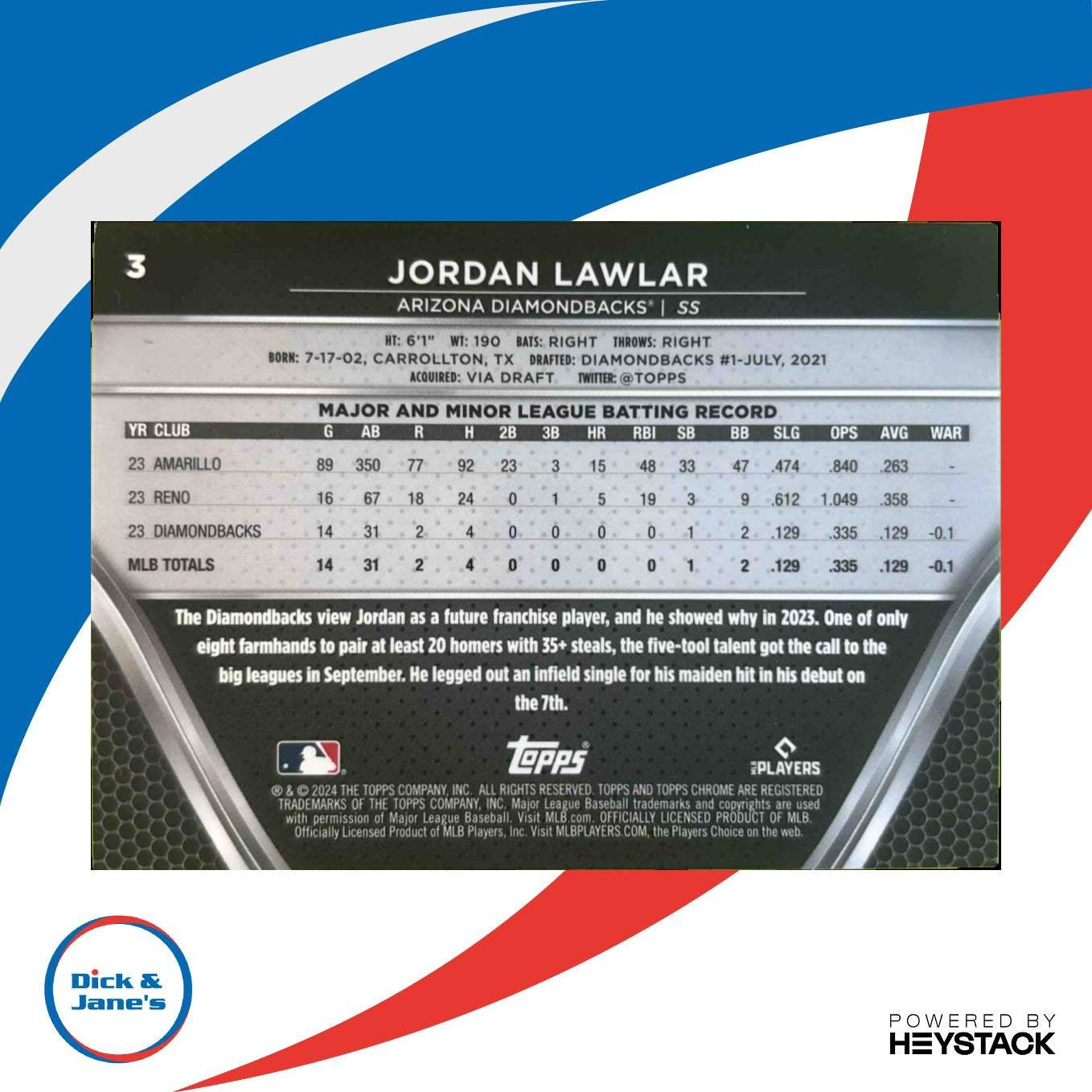 2024 Topps Chrome Black Jordan Lawlar Gold Mini Diamond Refractor 40/50 #3 RC