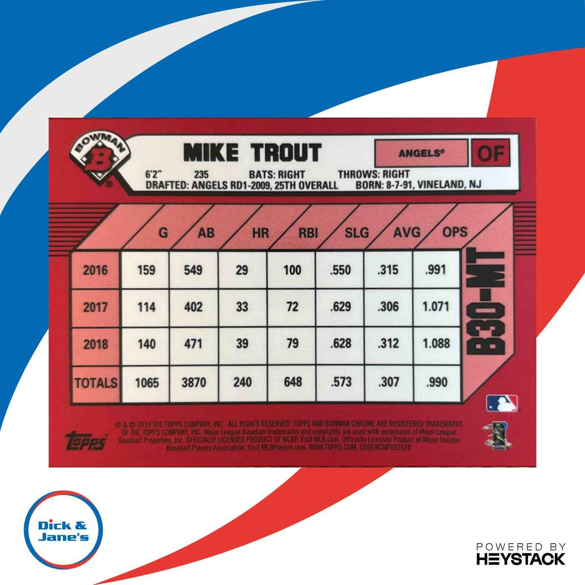 2019 Bowman Mike Trout 30th Anniversary #B30-MT Los Angeles Angels