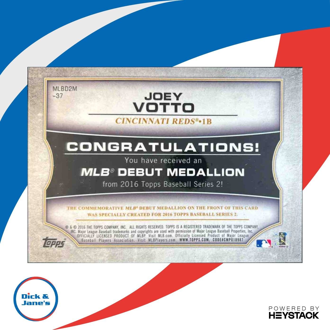 2016 Topps Joey Votto MLB Debut Medallion (Series 2) #MLBD2M-37 Cincinnati Reds