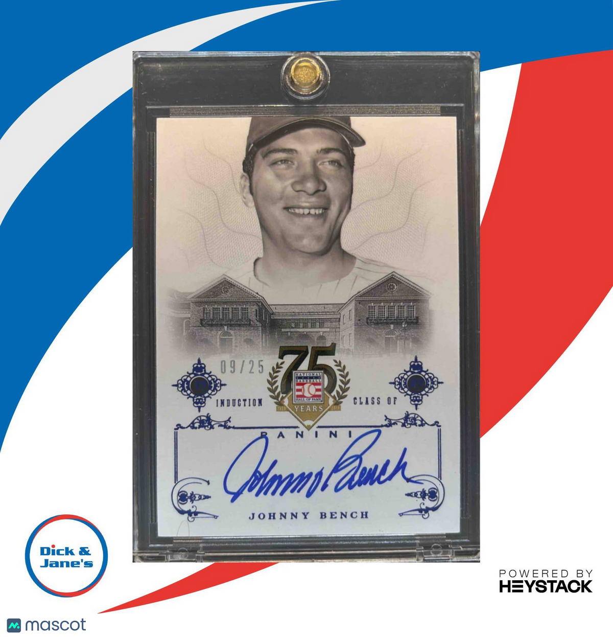 2014 Panini Hall of Fame 75th #38 Johnny Bench Signatures Blue /25 Auto Reds