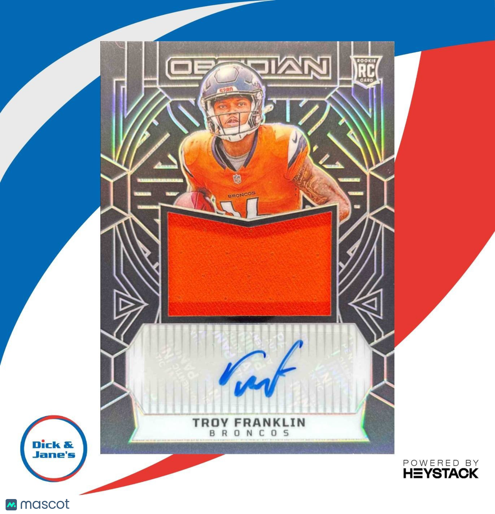 2024 Panini Obsidian Troy Franklin Rookie Jumbo Jersey Auto 219/299 Broncos