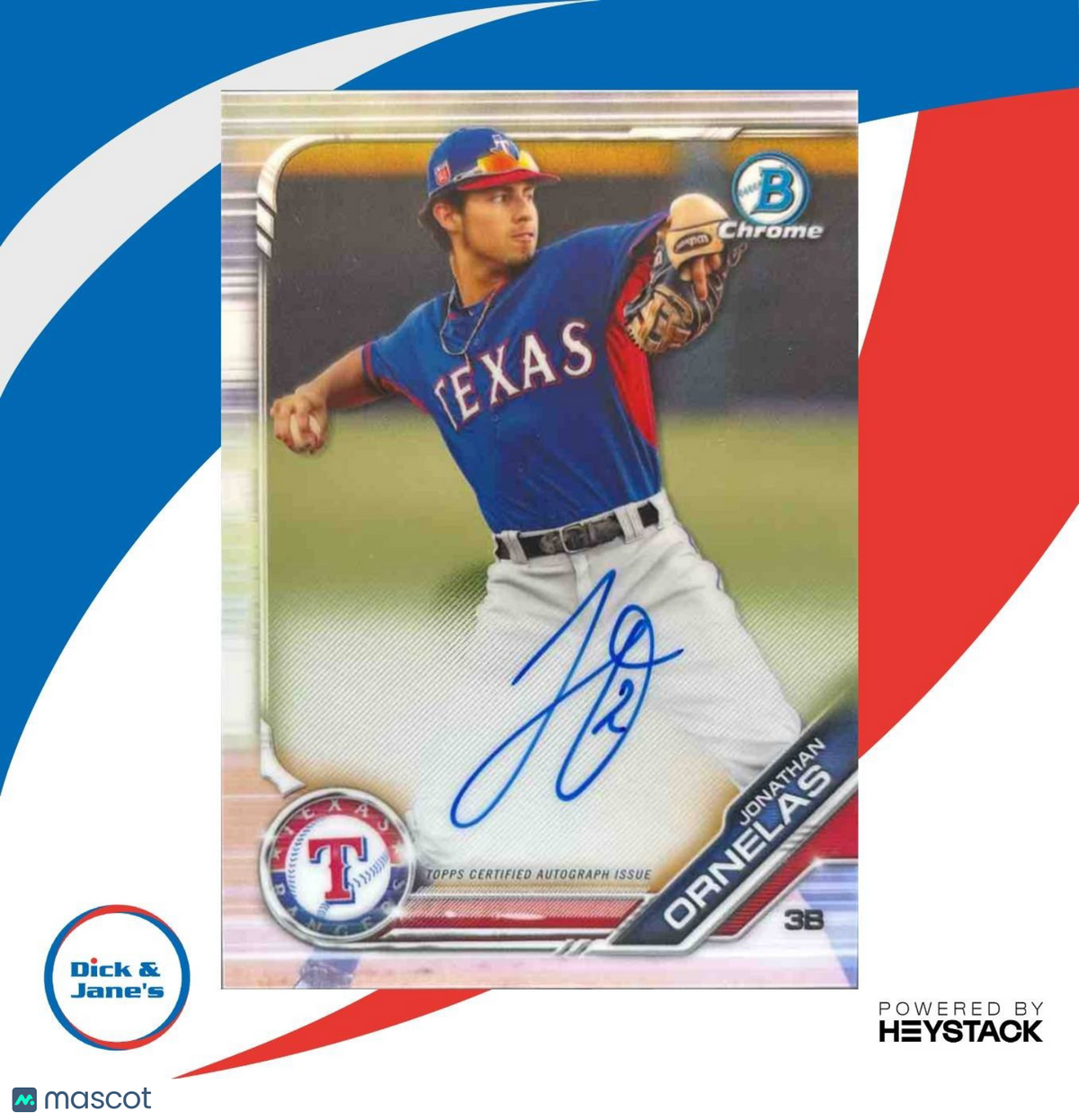 2019 Bowman Chrome Jonathan Ornelas Prospects Auto #CPA-JOR Texas Rangers