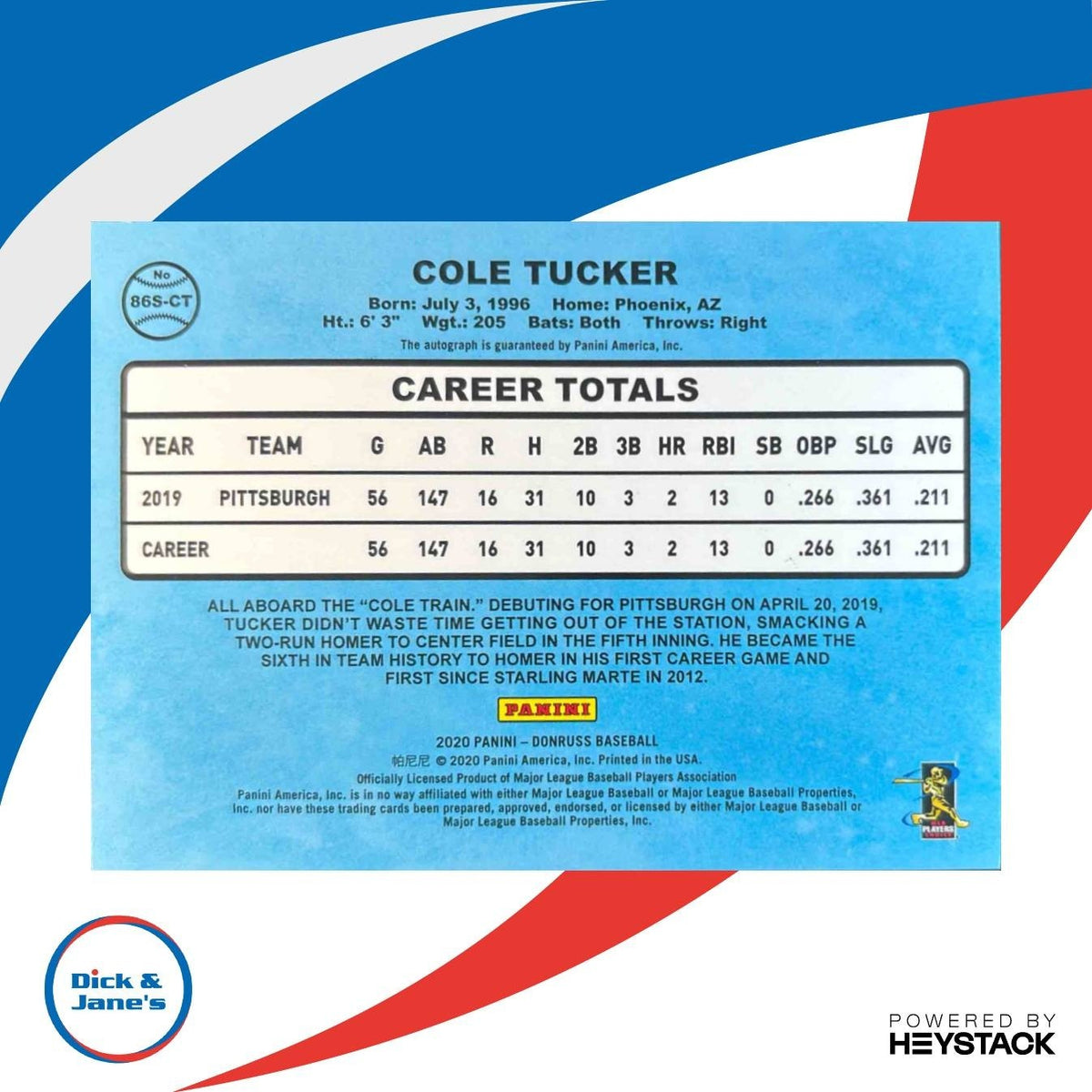 2020 Donruss Cole Tucker Retro 1986 Signatures Pink Fireworks /199 Pirates