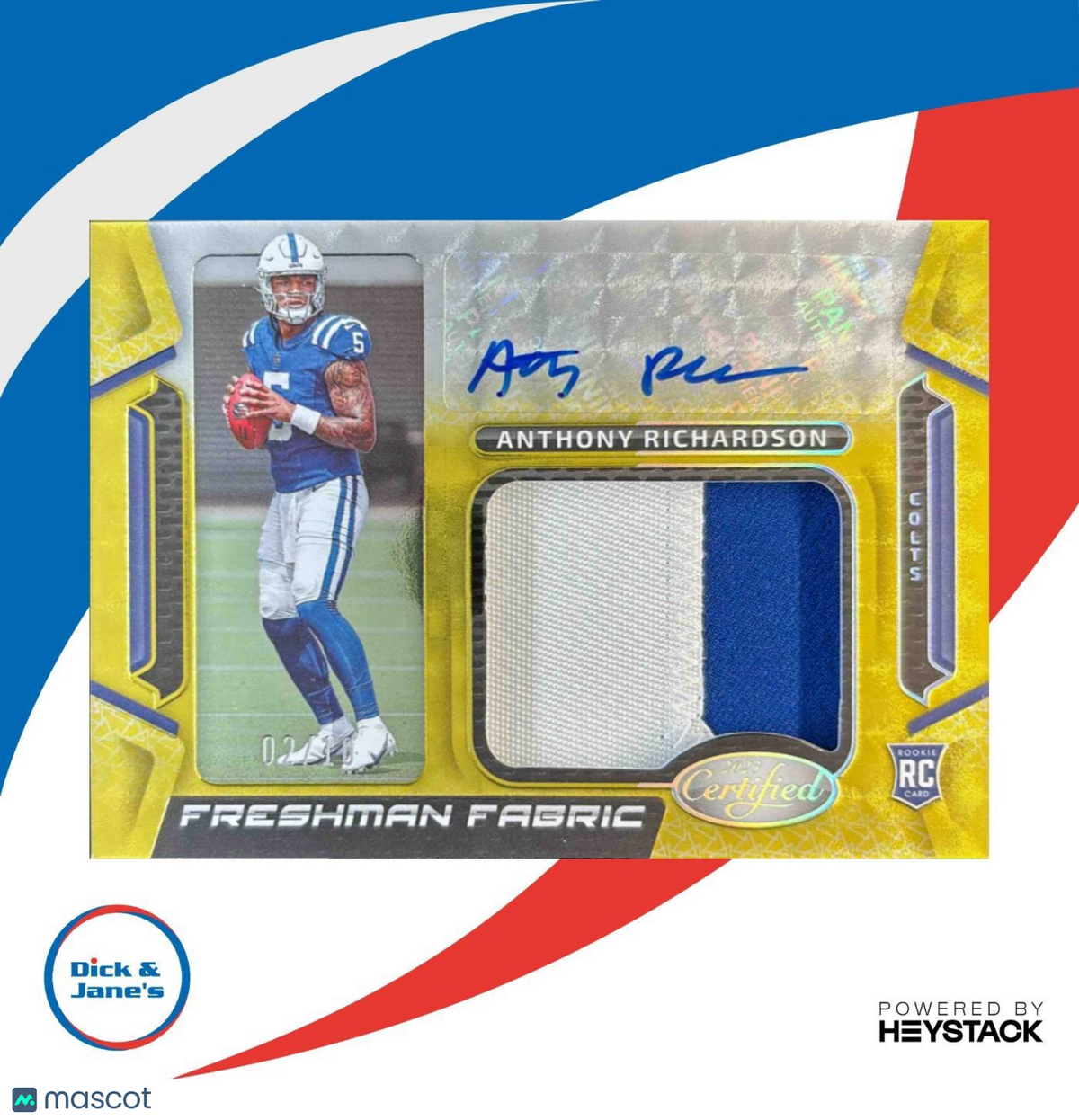 2023 Certified Anthony Richardson Freshman Fabric Signatures Gold /10 Colts