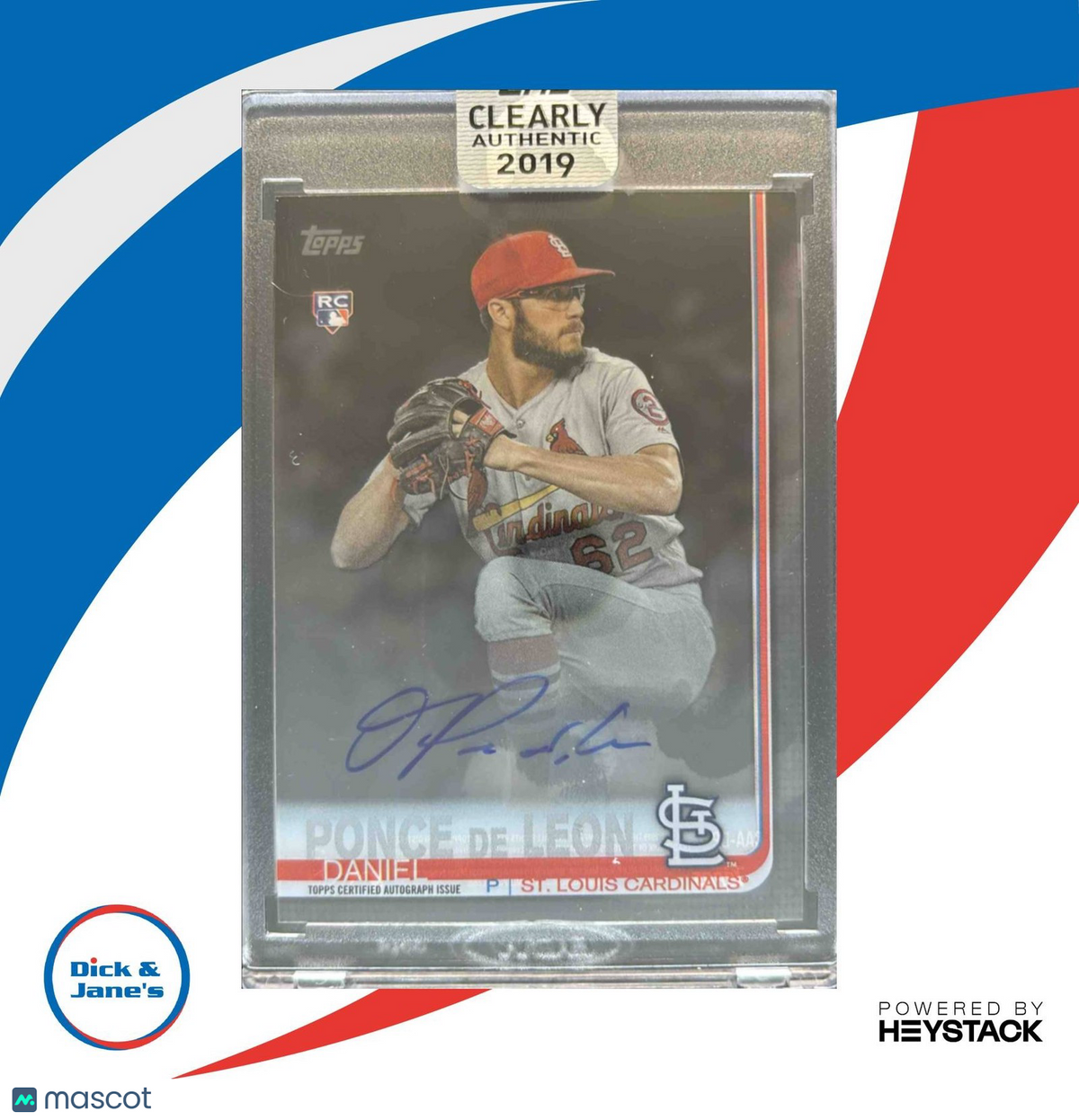 2019 Topps Clearly Authentic Daniel Ponce de Leon RC Auto St. Louis Cardinals