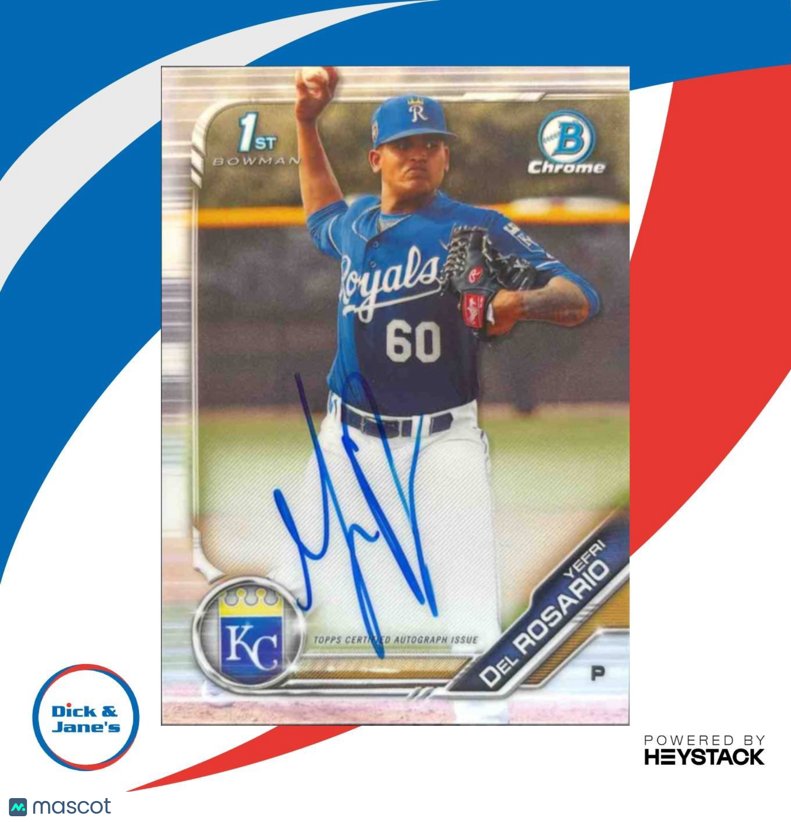2019 Bowman Chrome Yefri Del Rosario Auto 1st Prospect Kansas City Royals