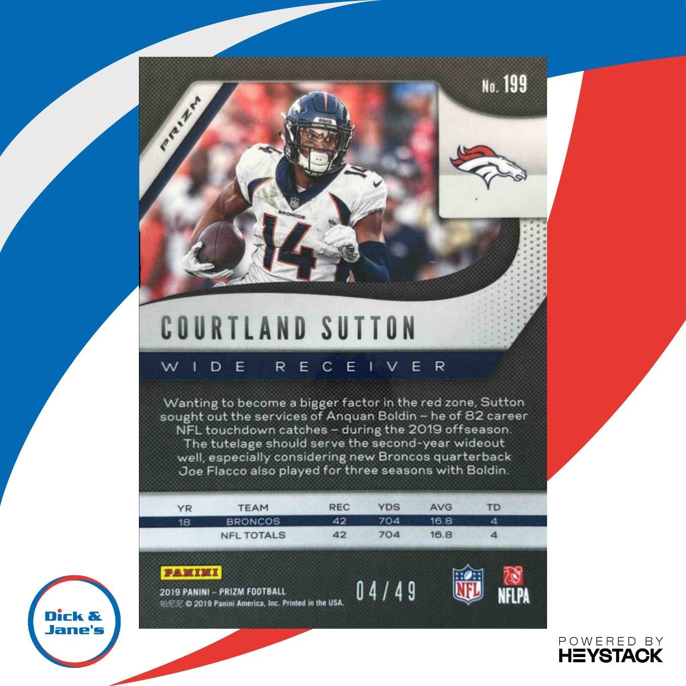 2019 Panini Prizm Courtland Sutton Purple Power 4/49 #199 Denver Broncos