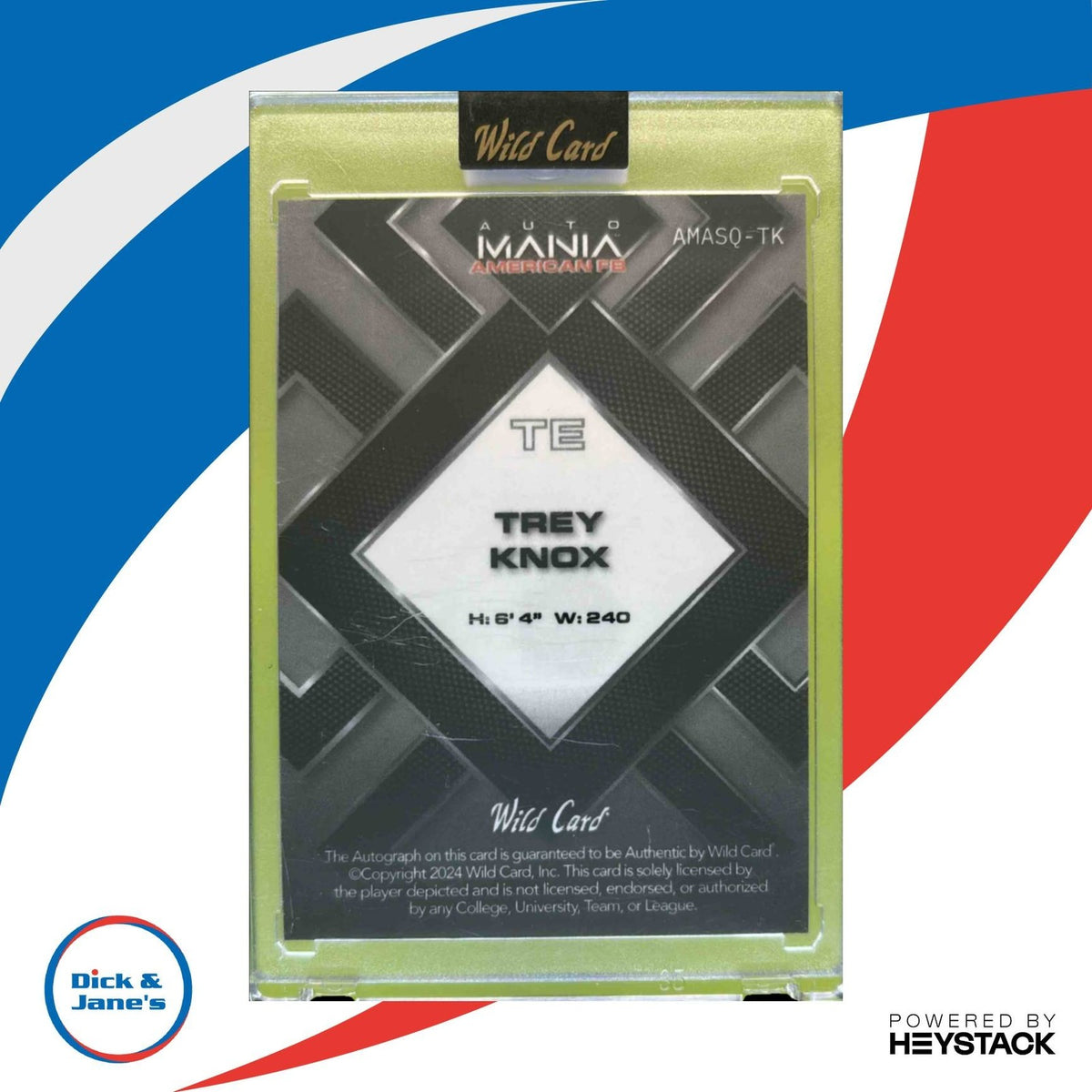 2024 Wild Card Automania American Trey Knox Square Fireworks 1/1 Auto