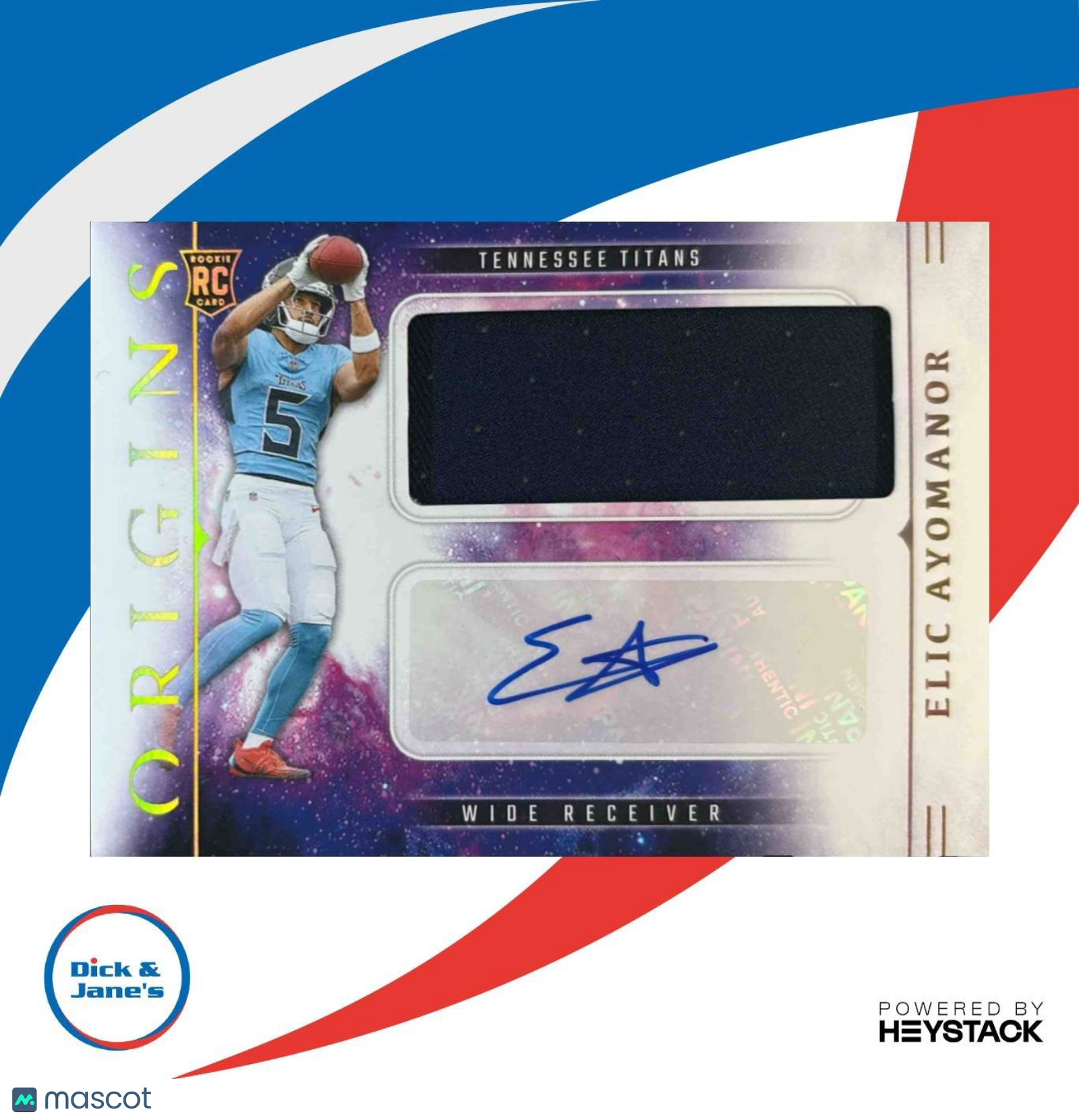 2025 Panini Origins Elic Ayomanor Rookie Jumbo Jersey Auto RC Tennessee Titans