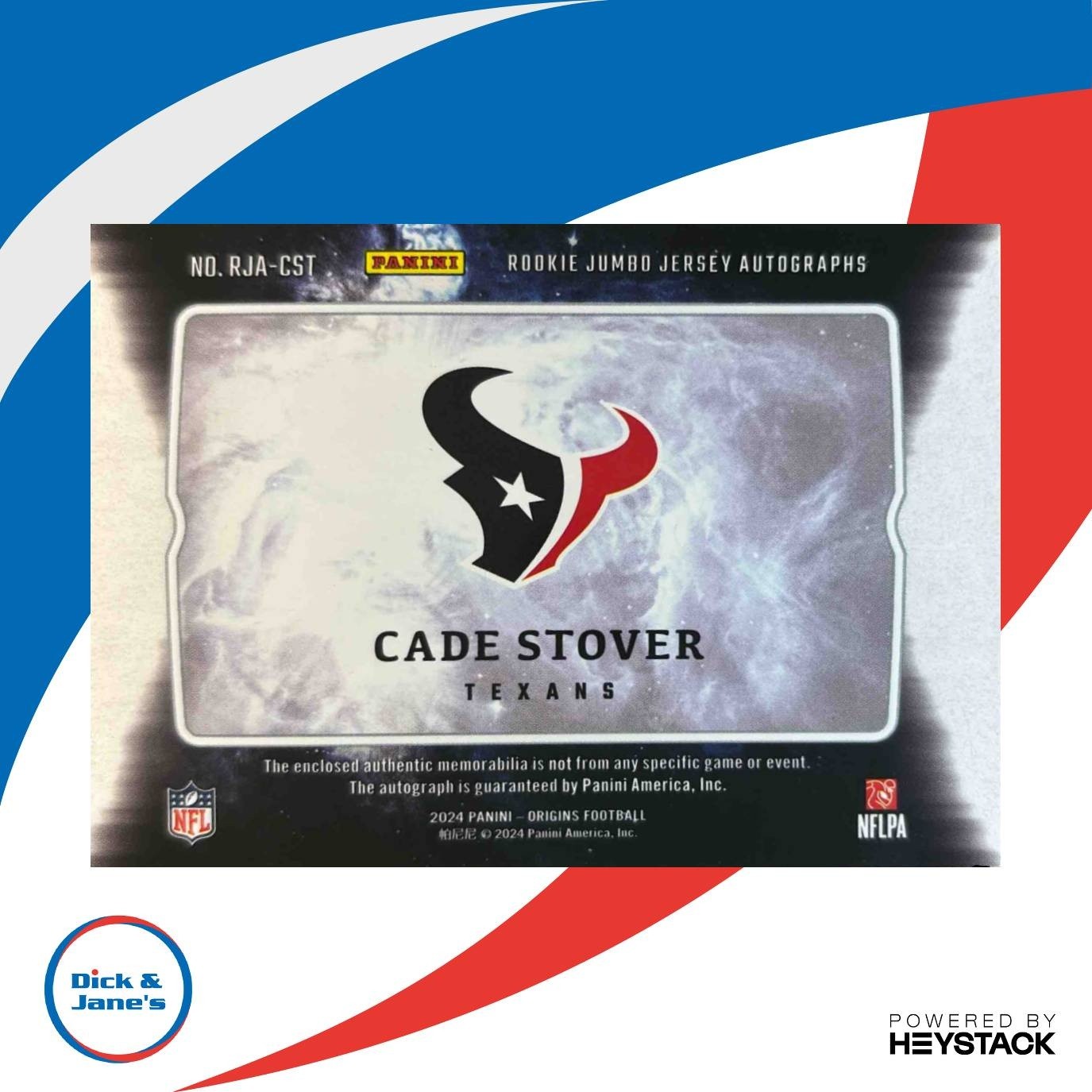 2024 Origins Cade Stover Rookie Jumbo Jersey Auto Orange Patch /75 Texans