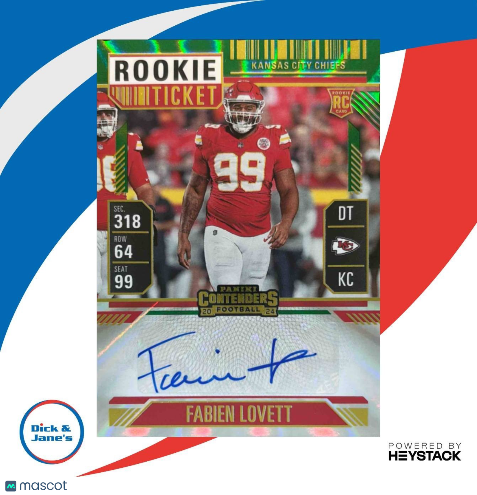 2024 Contenders Fabien Lovett Rookie Ticket Auto Opening Kickoff #242 RC Chiefs