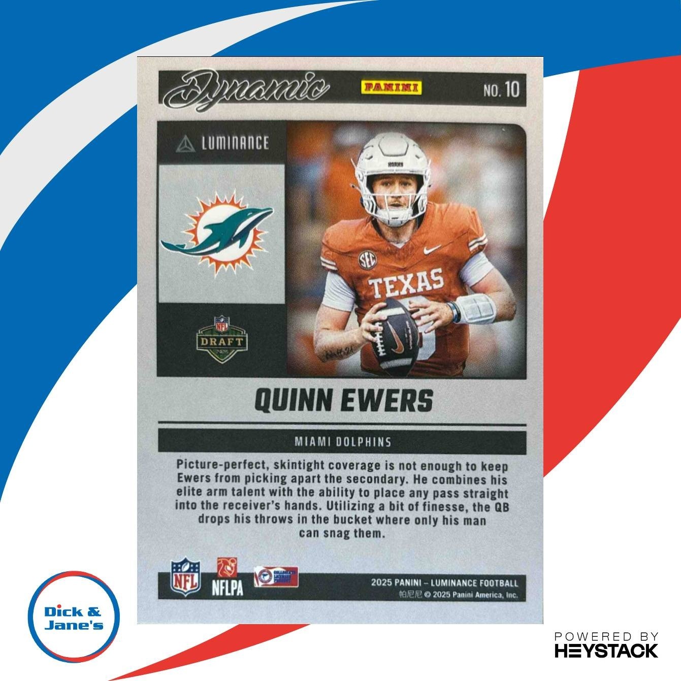 2025 Panini Luminance Quinn Ewers Dynamic Rookies #10 Miami Dolphins