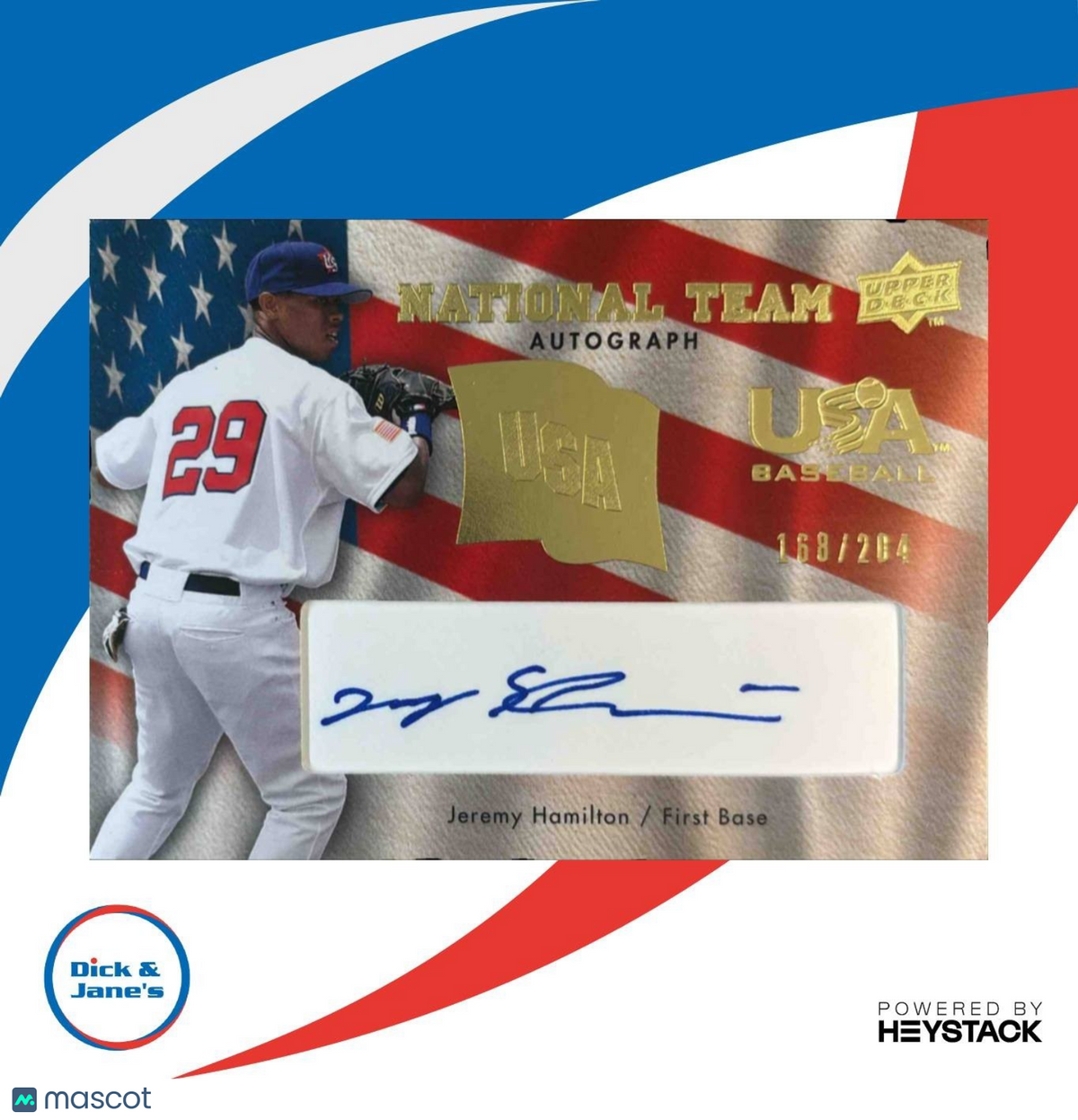 2008 Upper Deck Jeremy Hamilton USA National Team Auto Blue /204 #USA-JH