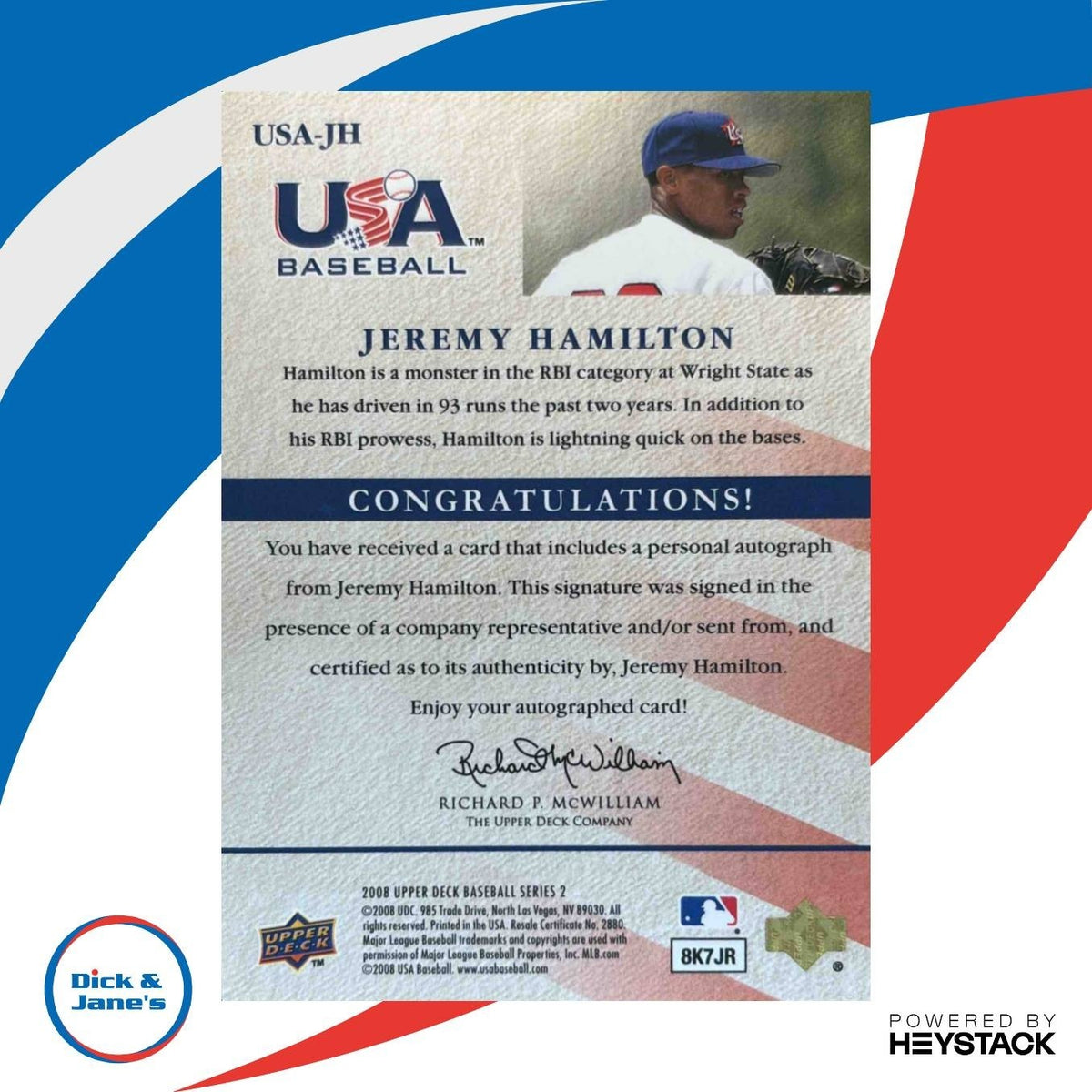 2008 Upper Deck Jeremy Hamilton USA National Team Auto Blue /204 #USA-JH