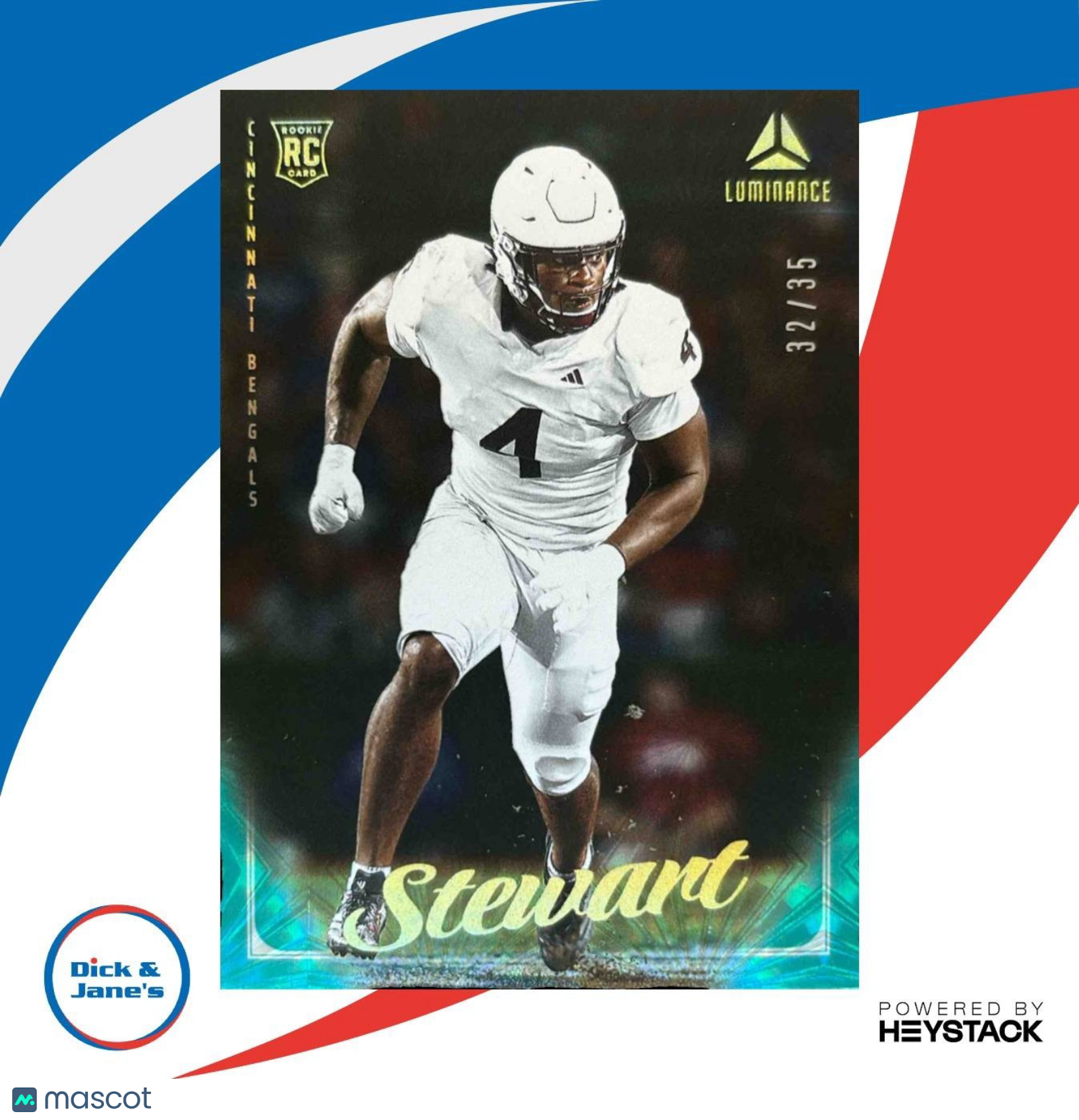 2025 Panini Luminance Shemar Stewart Teal /35 #152 RC Cincinnati Bengals