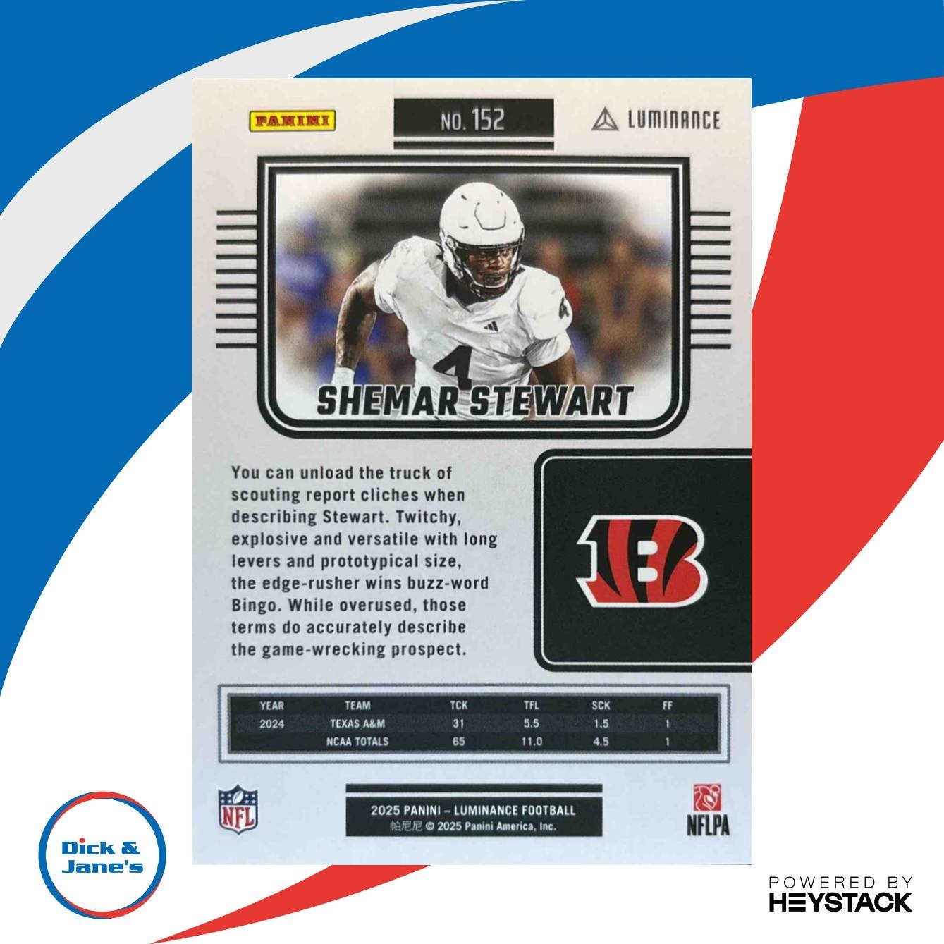 2025 Panini Luminance Shemar Stewart Teal /35 #152 RC Cincinnati Bengals