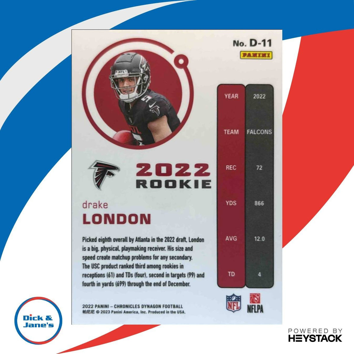 2022 Panini Chronicles Drake London Dynagon Rookies #D-11 RC Atlanta Falcons