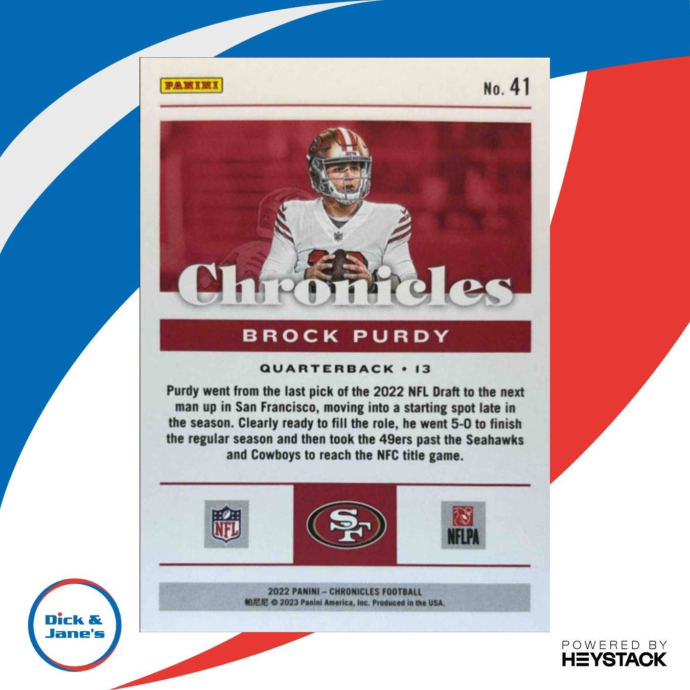 2022 Panini Chronicles Brock Purdy #41 RC San Francisco 49ers